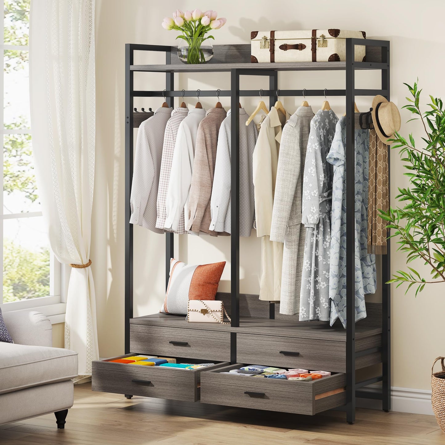 Tribesigns Freestanding Closet Organizer, Garment Rack with 4 Drawers