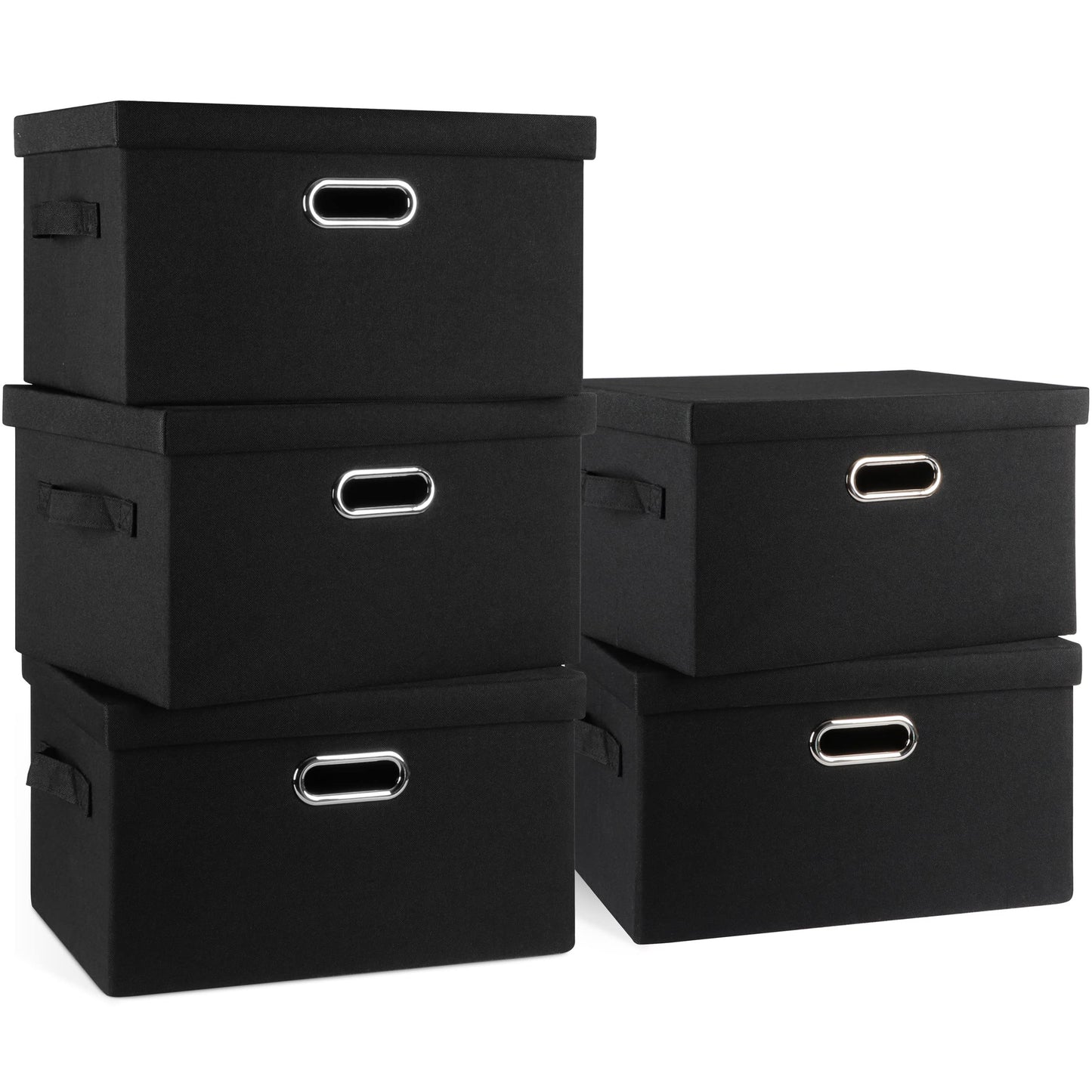Graciadeco Large Quart Collapsible Stackable Storage Bins with Lids, 3 Packs Beige Linen Fabric Closet Boxes with Lids, Storage Cube Baskets Container Organizers for Bedroom Office(16.6 x 11.7 x 10.8)