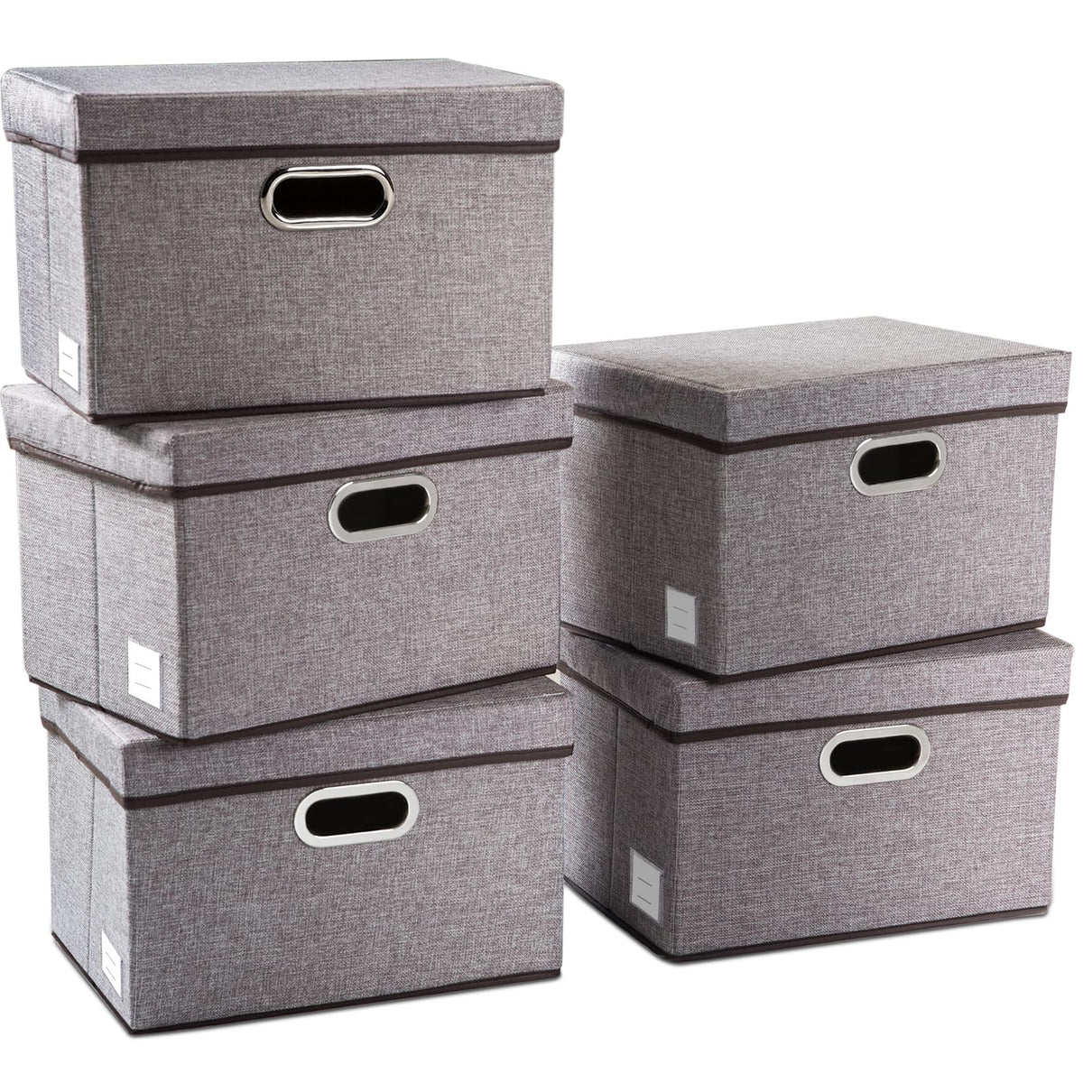 PRANDOM Large Collapsible Storage Bins with Lids [3-Pack] Jute Fabric Foldable Storage Boxes Organizer Containers Baskets Cube with Cover for Home Bedroom Closet Office Nursery (17.7x11.8x11.8)