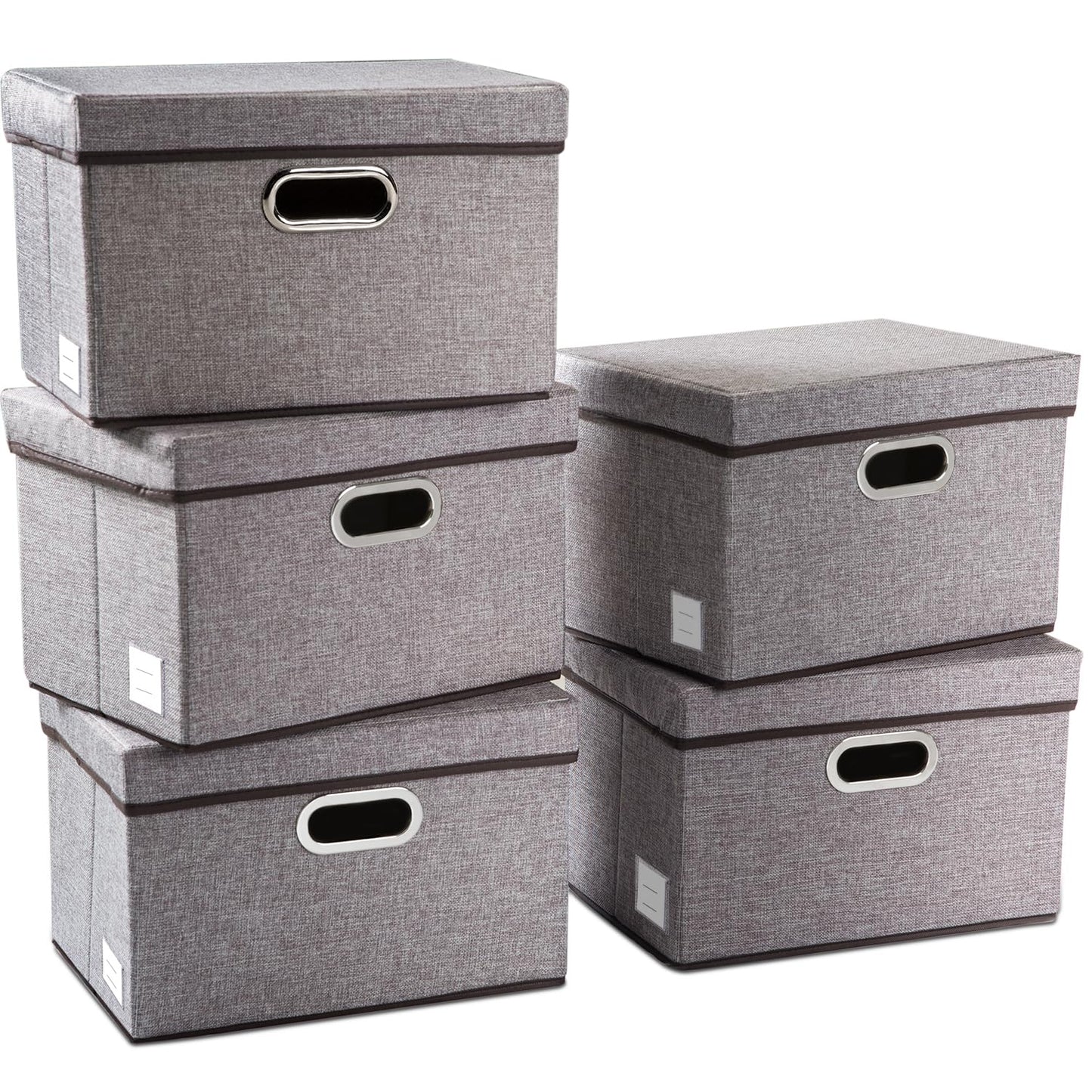 PRANDOM Large Collapsible Storage Bins with Lids [3-Pack] Linen/Cotton Blend Foldable Storage Boxes Organizer Containers Baskets Cube with Cover for Home Bedroom Closet Office Nursery(17.7x11.8x11.8)