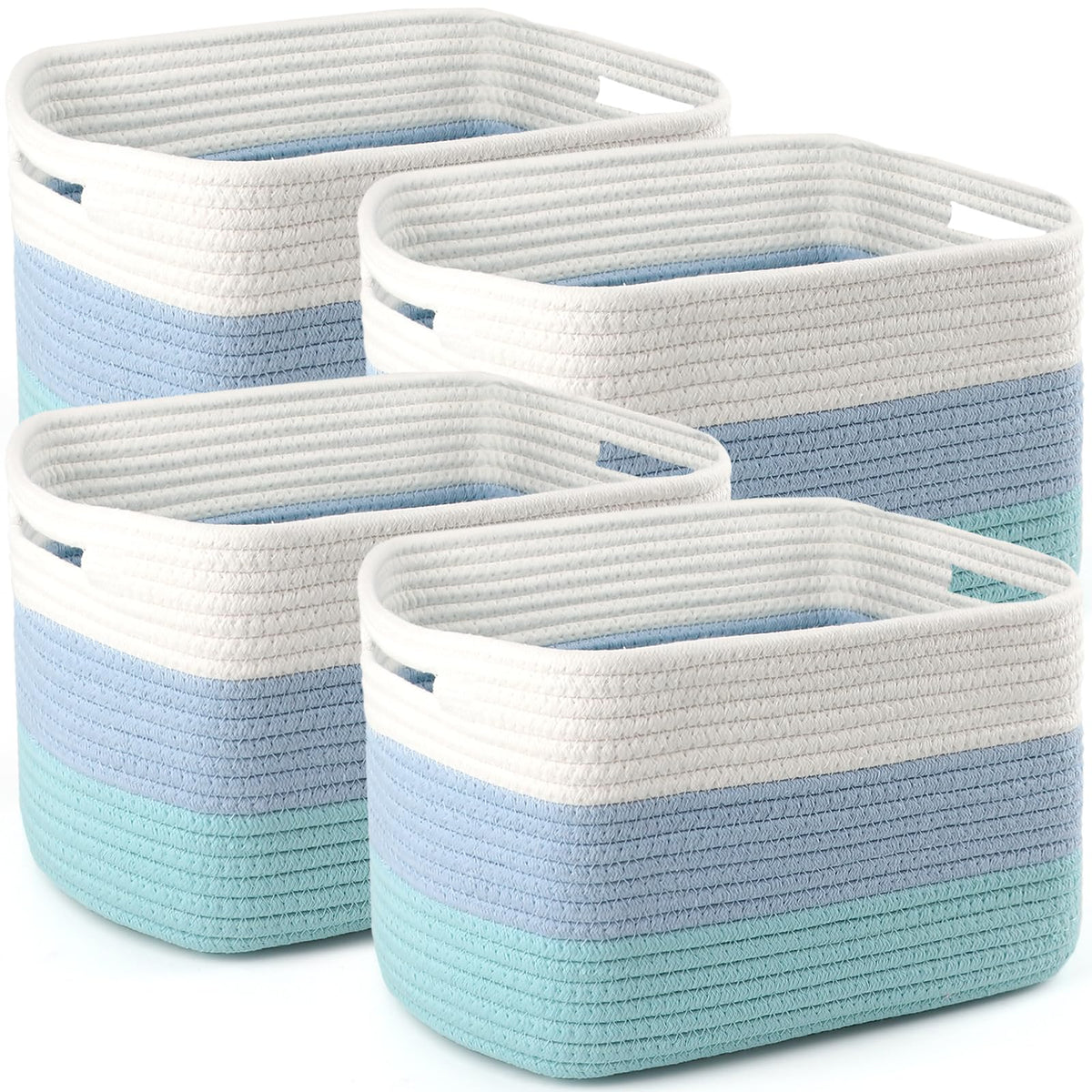 4 Pack Storage Baskets for Organizing, 12''Lx9''Wx8''H Woven Baskets for Storage Toys, Towels, Books, and Clothes, Cotton Rope Basket for Shelves with Handle