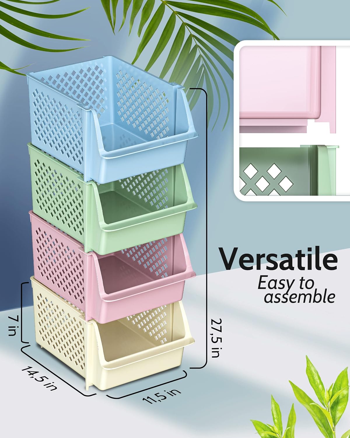 Skywin Stackable Storage Bins Open Front for Pantry Storage, 4 Pack - Multi