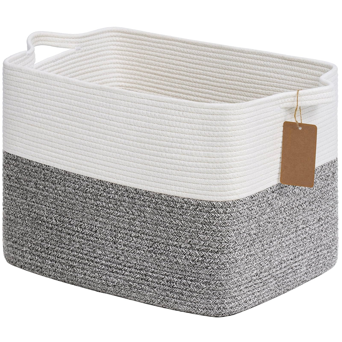 Goodpick Woven Rope Storage Basket for Shelves, Rectangle, Light Brown