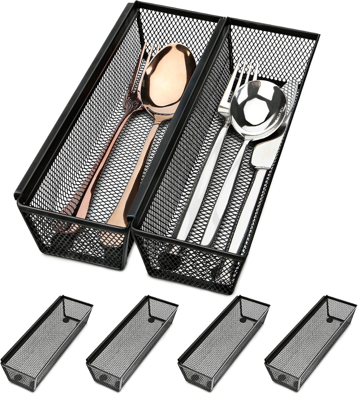 Smgmg Silverware Drawer Organizer, Silverware Organizer for Drawer, 6 Pack Utensil Organizer for Kitchen Drawers, Kitchen Drawer Organizer for Large Utensils with Interlocking Arm (9.6 * 3 * 2 inch)
