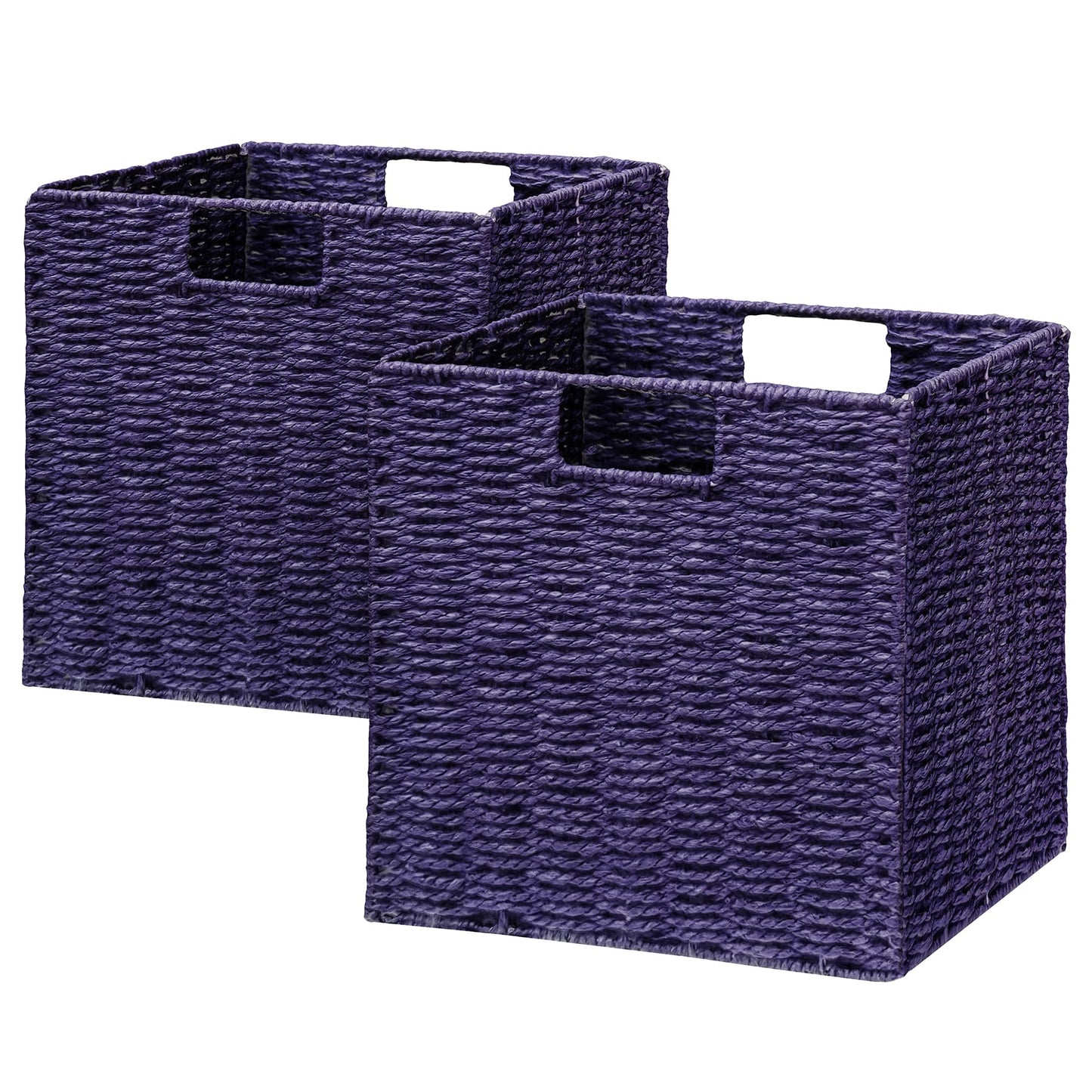 Vagusicc Wicker Storage Basket, Set of 2 Hand-Woven Storage Baskets for Shelves, Foldable Cube Storage Baskets Bins with Handles, 9 inch Small Wicker Baskets for Organizing Pantry Bedroom, Brown