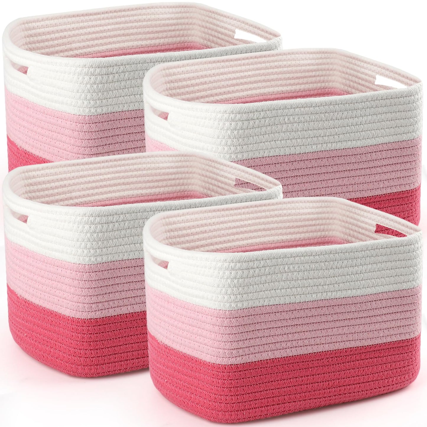 4 Pack Storage Baskets for Organizing, 12''Lx9''Wx8''H Woven Baskets for Storage Toys, Towels, Books, and Clothes, Cotton Rope Basket for Shelves with Handle