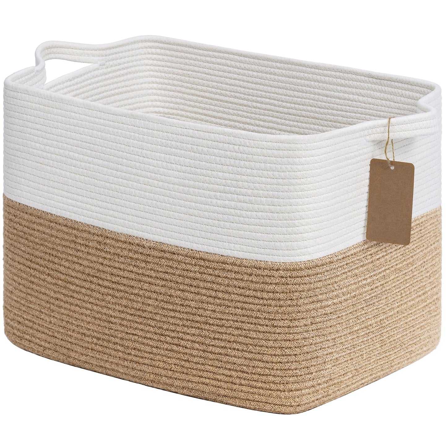Goodpick Woven Rope Storage Basket for Shelves, Rectangle, Light Brown