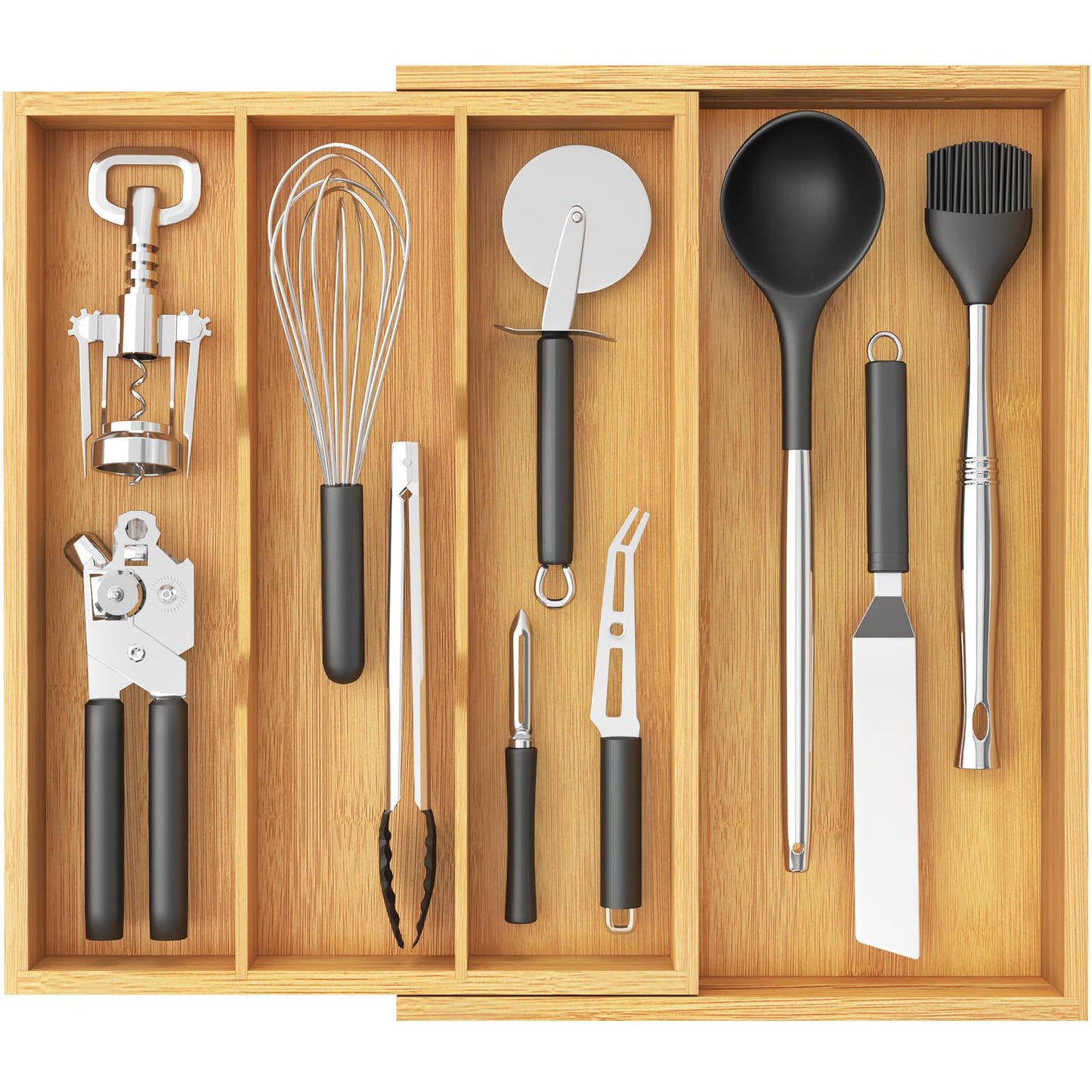 Lifewit Bamboo Utensil Organizer for Kitchen Drawer, Cooking Utensil Tray