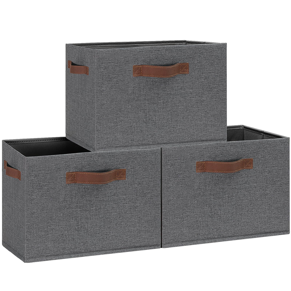 GhvyenntteS Large Fabric Storage Bins with 3 Handles, 15x11x9.6 Inch Storage Baskets for Shelves, Foldable Closet Storage Bins for Shelves, Closet Organizers and Storage Boxes 3 Pack