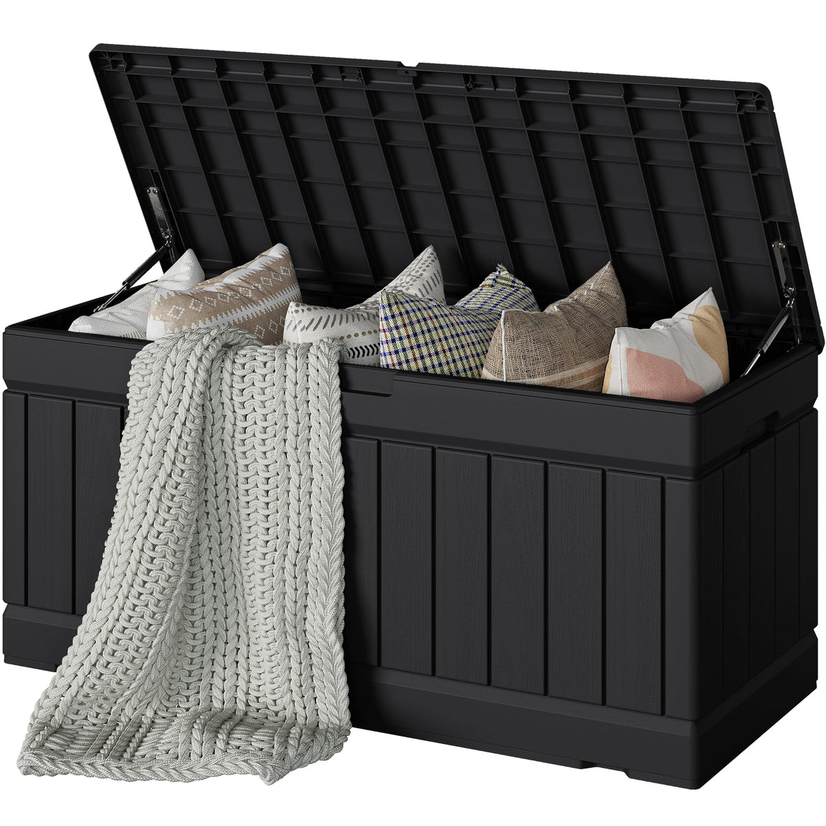 Devoko 30 Gallon Resin Deck Box Waterproof Outdoor Storage Box for Patio Furniture Pool Accessories Indoor Storage for Cushion Garden Tools (30 Gallon, Black)