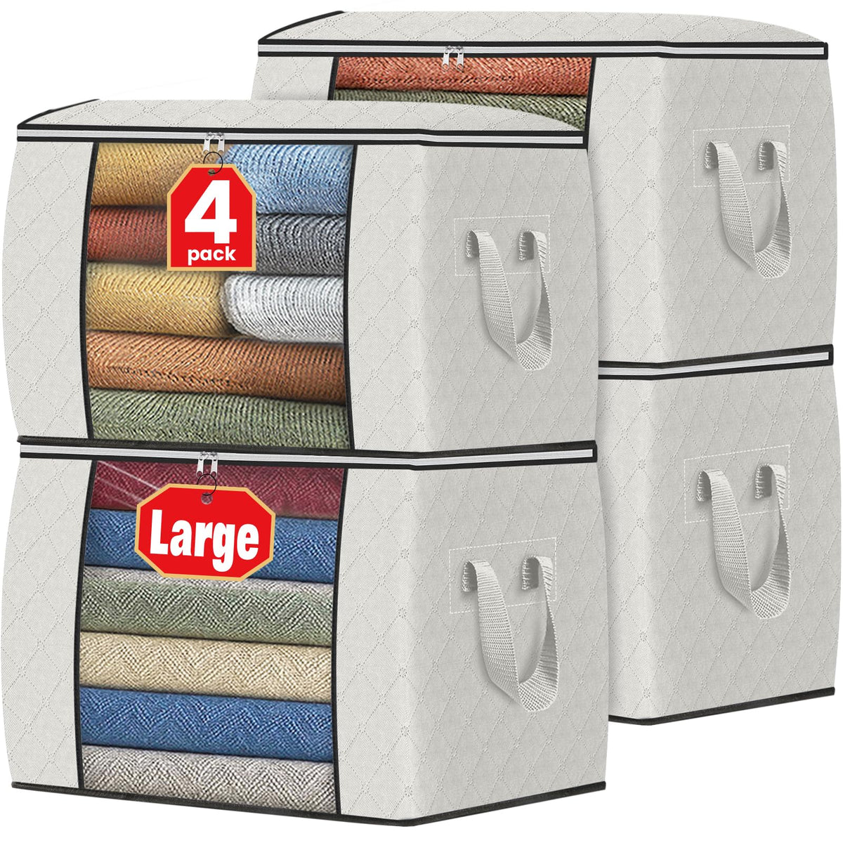 Fab totes 6 Pack Storage Bags for Clothes Blanket Storage Bins with Lids