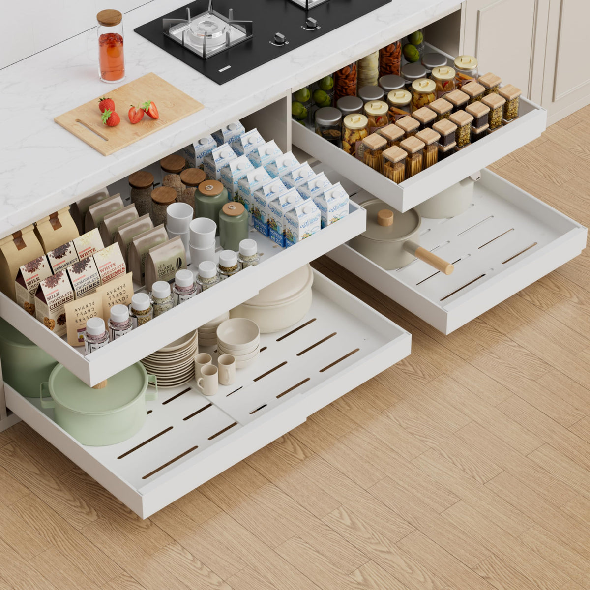 PAKETA 4 Pack Expandable Pull Out Cabinet Organizer,21" Deep