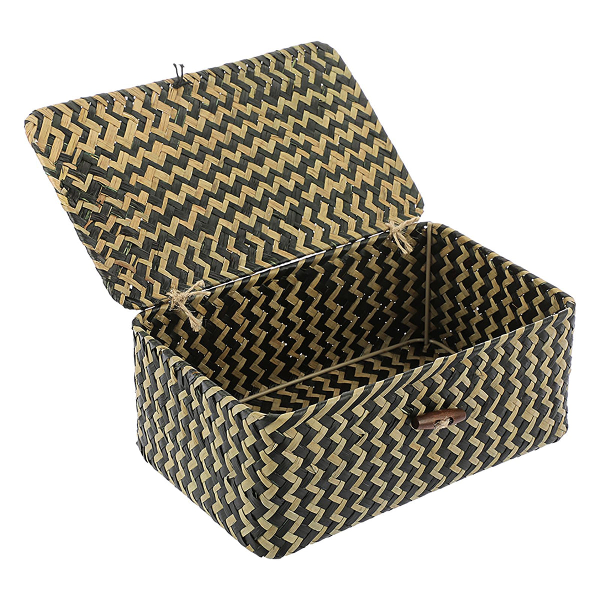 Hipiwe Wicker Shelf Baskets Bin with Lid Large Handwoven Basket Box, Coffee