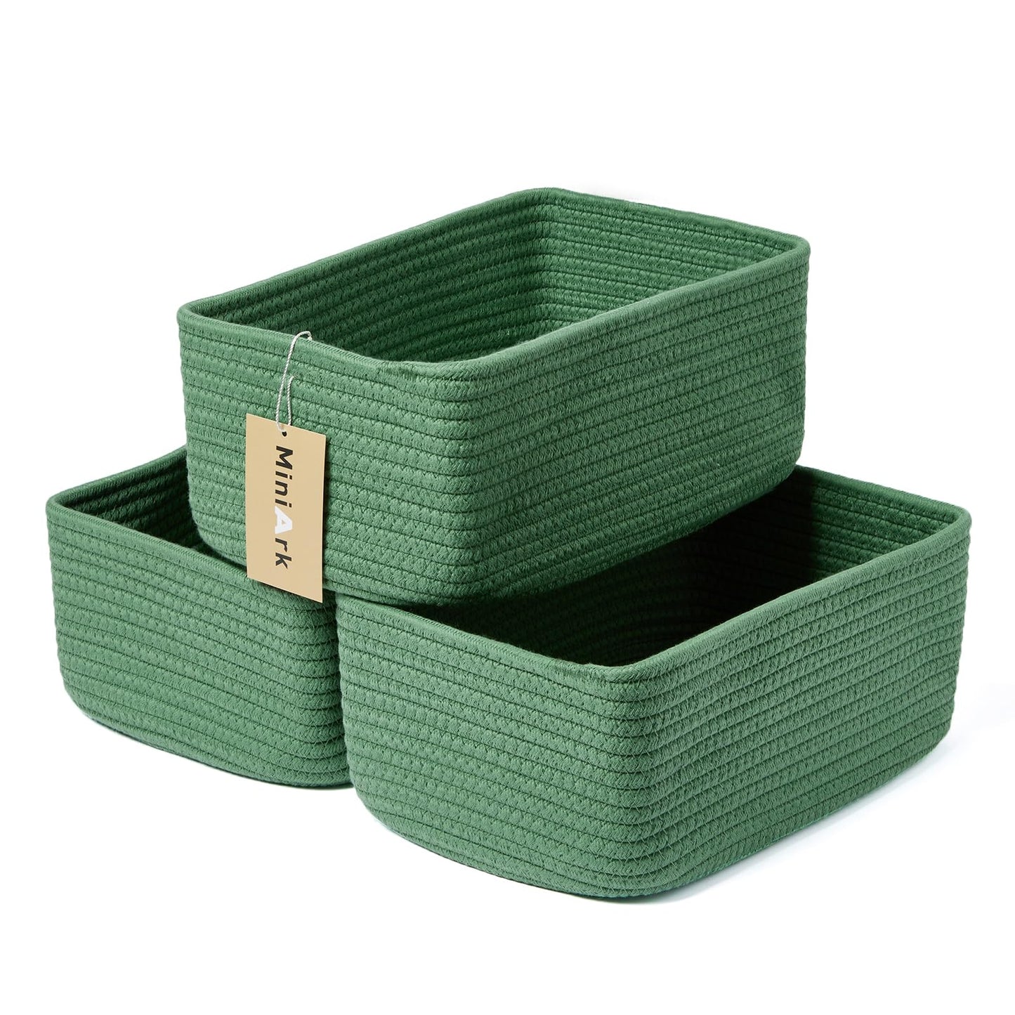 MiniArk Small Storage Baskets for Organizing | Closet Organizer Bins | Shelf Toy Basket | Woven Rope Baskets | Cube Decorative Box | Shallow Basket | L11.5xW7.5xH4.7| Brown