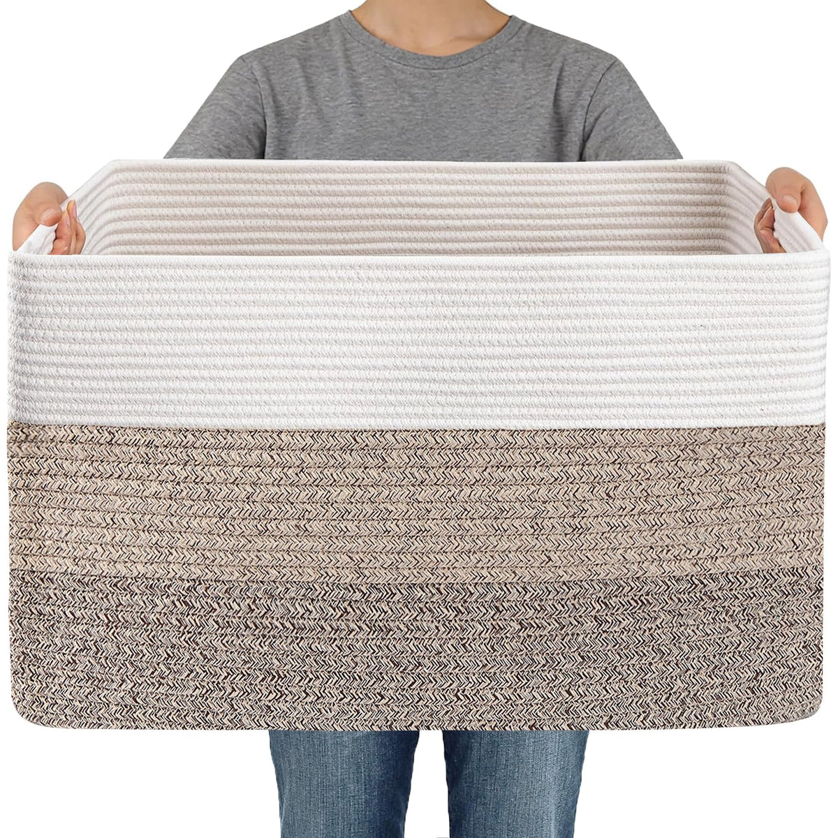 JMvicyroam 65L Large Woven Cotton Rope Blanket Basket, Oatmeal