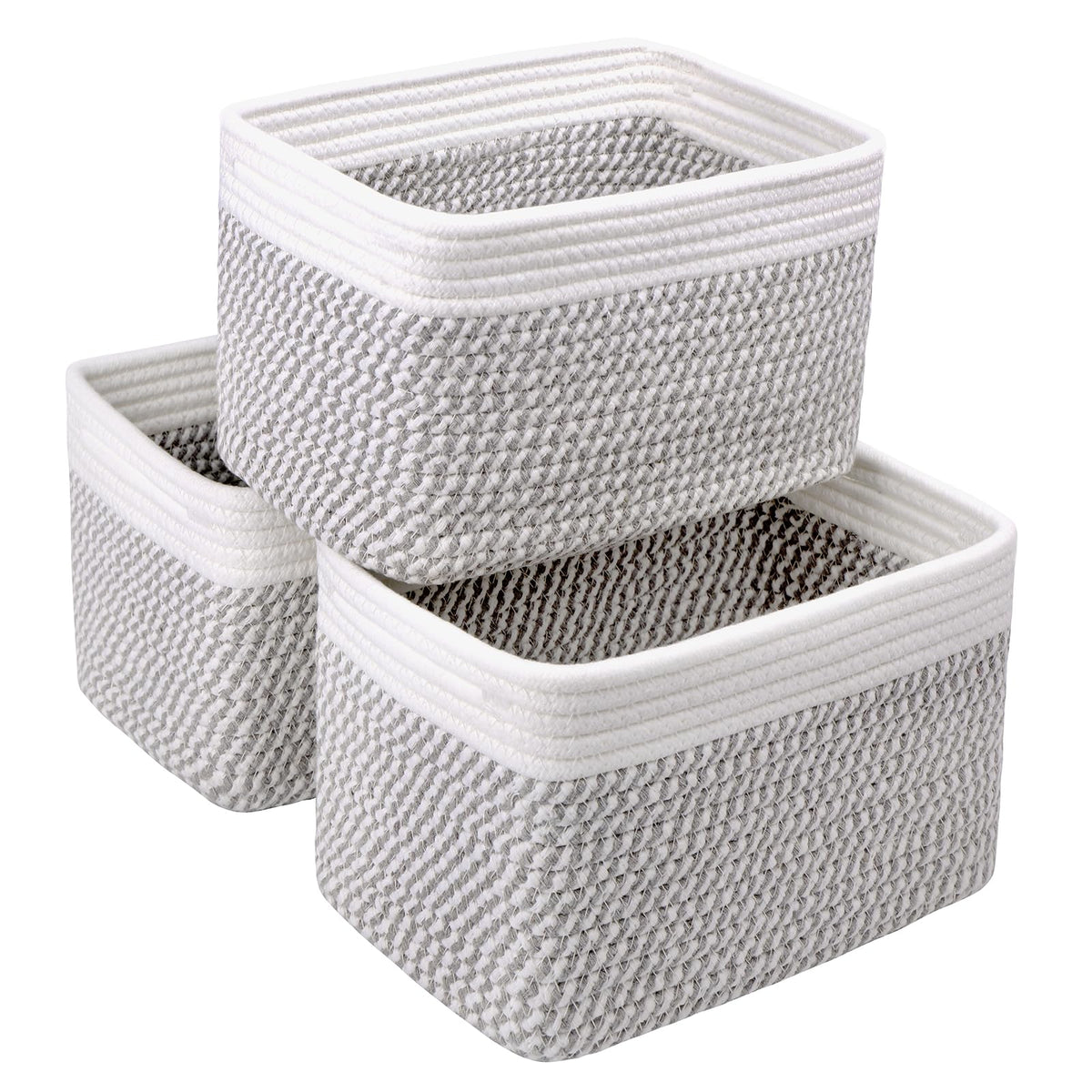 R RUNKA Small Cotton Rope Basket – Storage Bin for Organizing (10.6" x 6.7" x 6.7"), Bathroom Storage Basket for Shelf, Counter & Closet（Beige）