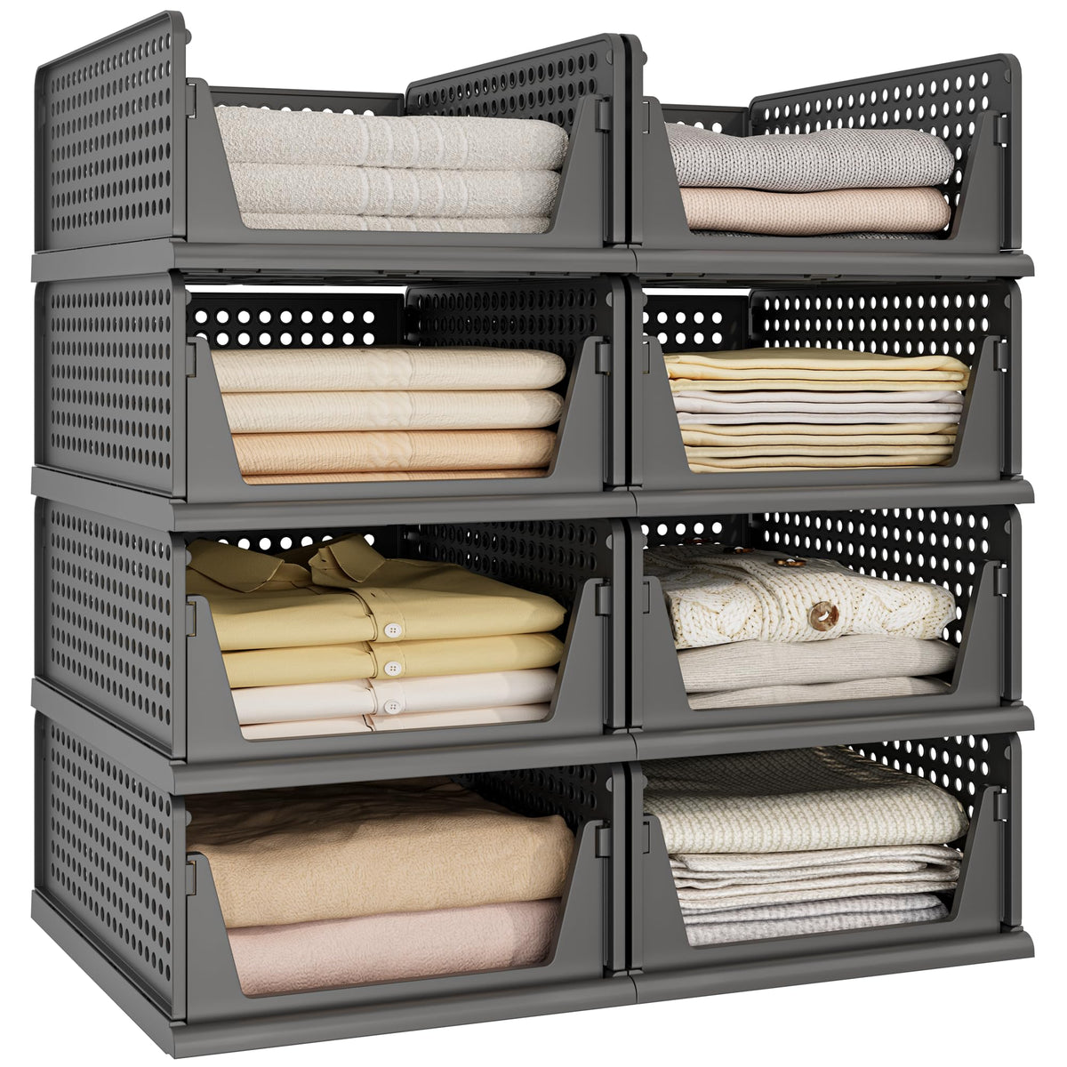 Pinkpum 6 Pack Closet Organizer Storage Bins Stackable Plastic Drawer Shelf