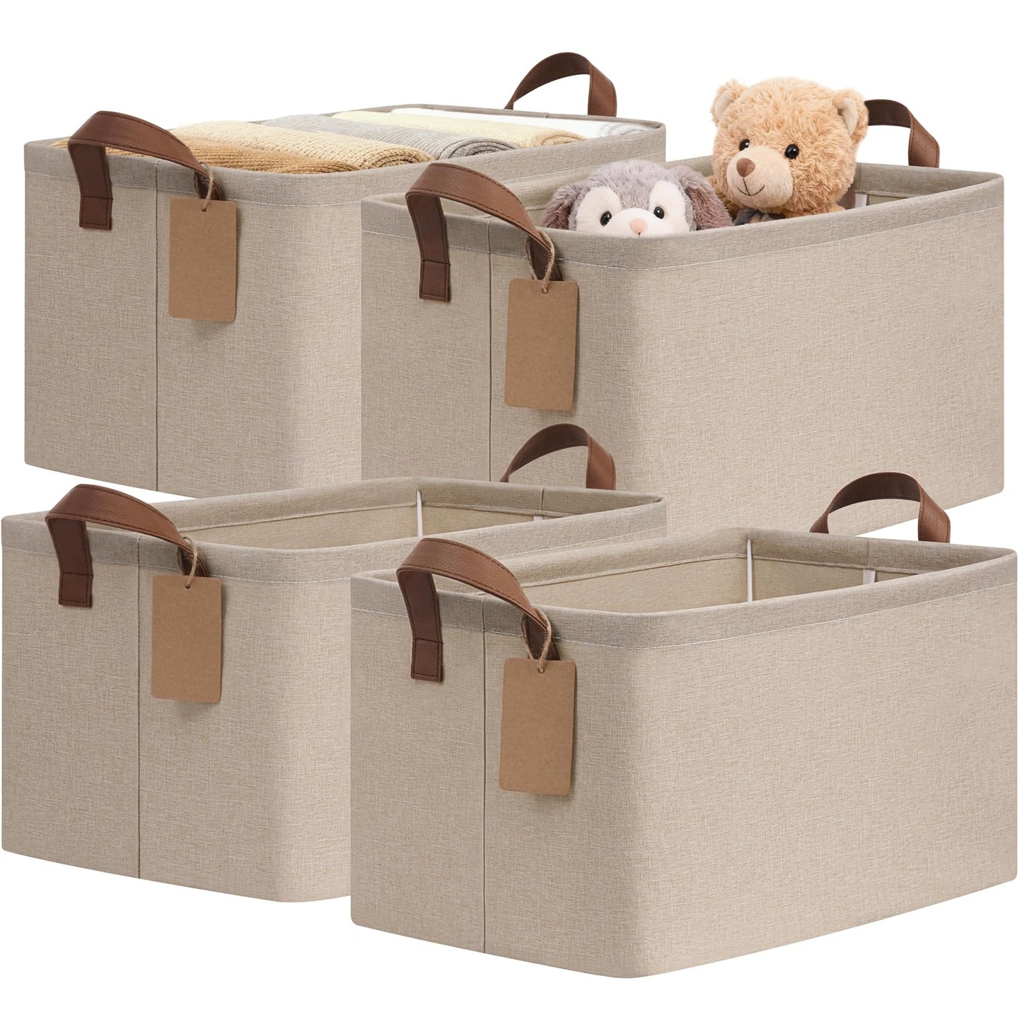 CHICVITA 4 Pack Large Fabric Storage Baskets for Shelves, 30L Beige
