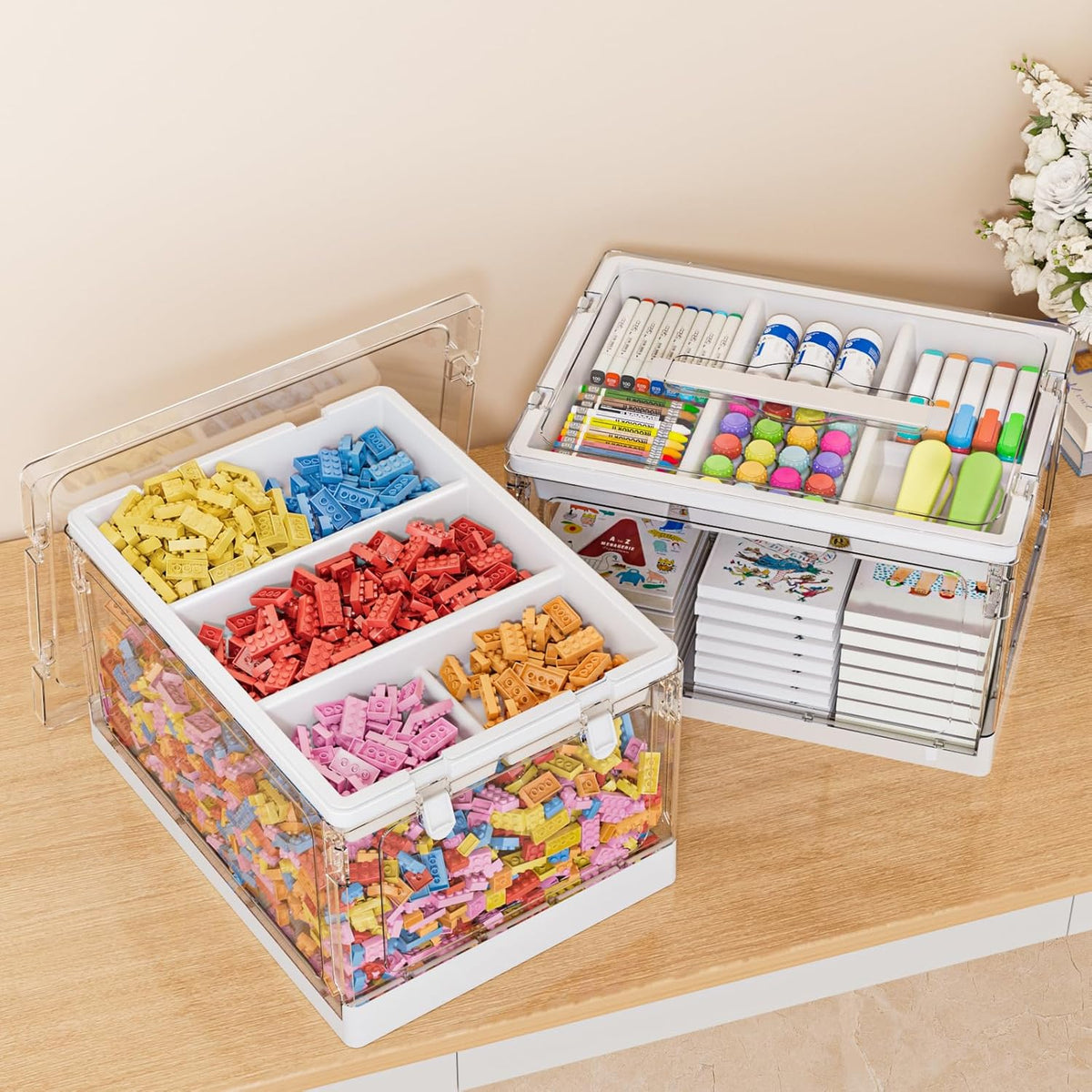 24QT 2Packs Clear Craft Organizers and Storage with Trays