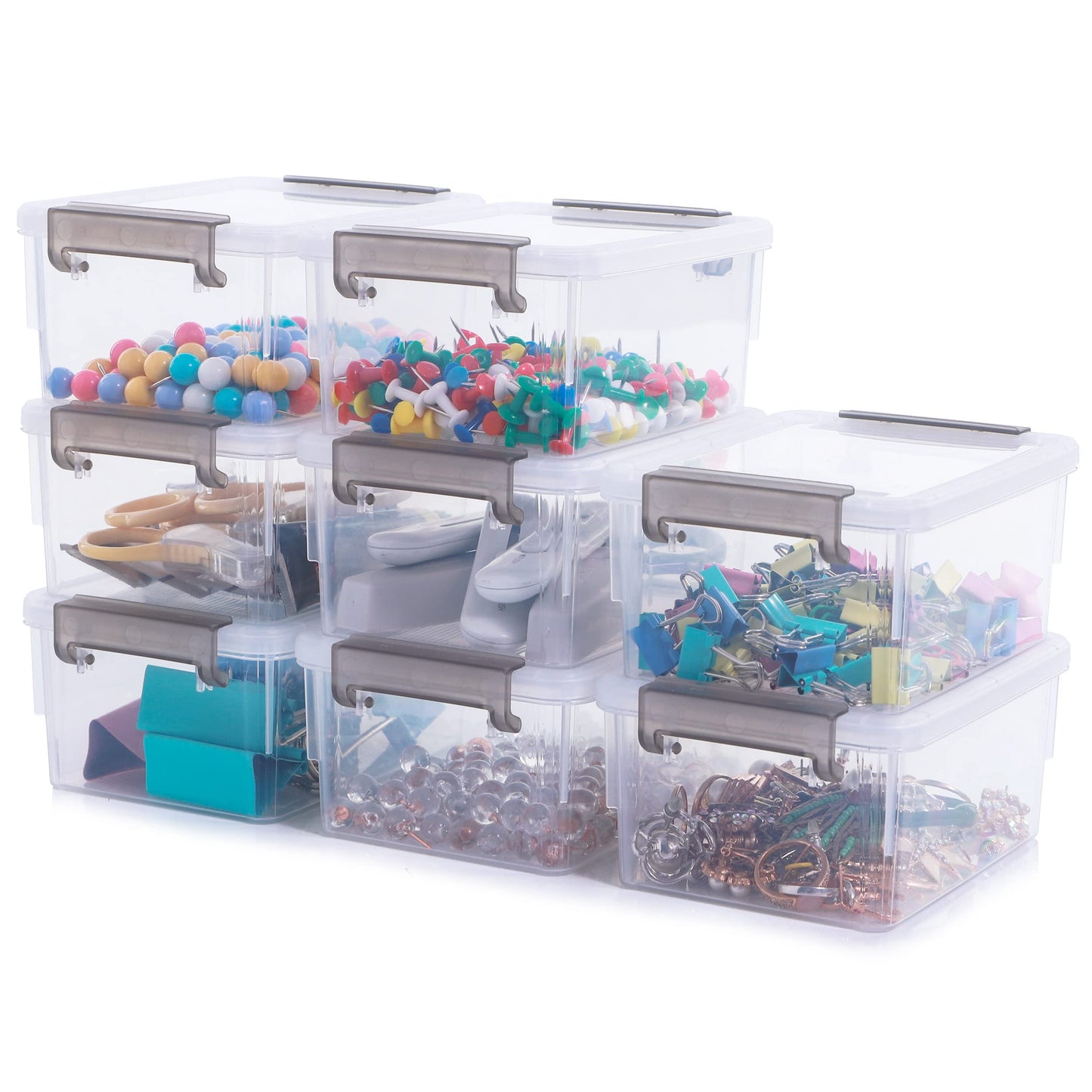 Citylife 10Packs 1.3Qt Small Storage Bins with Lids,Stackable Clear