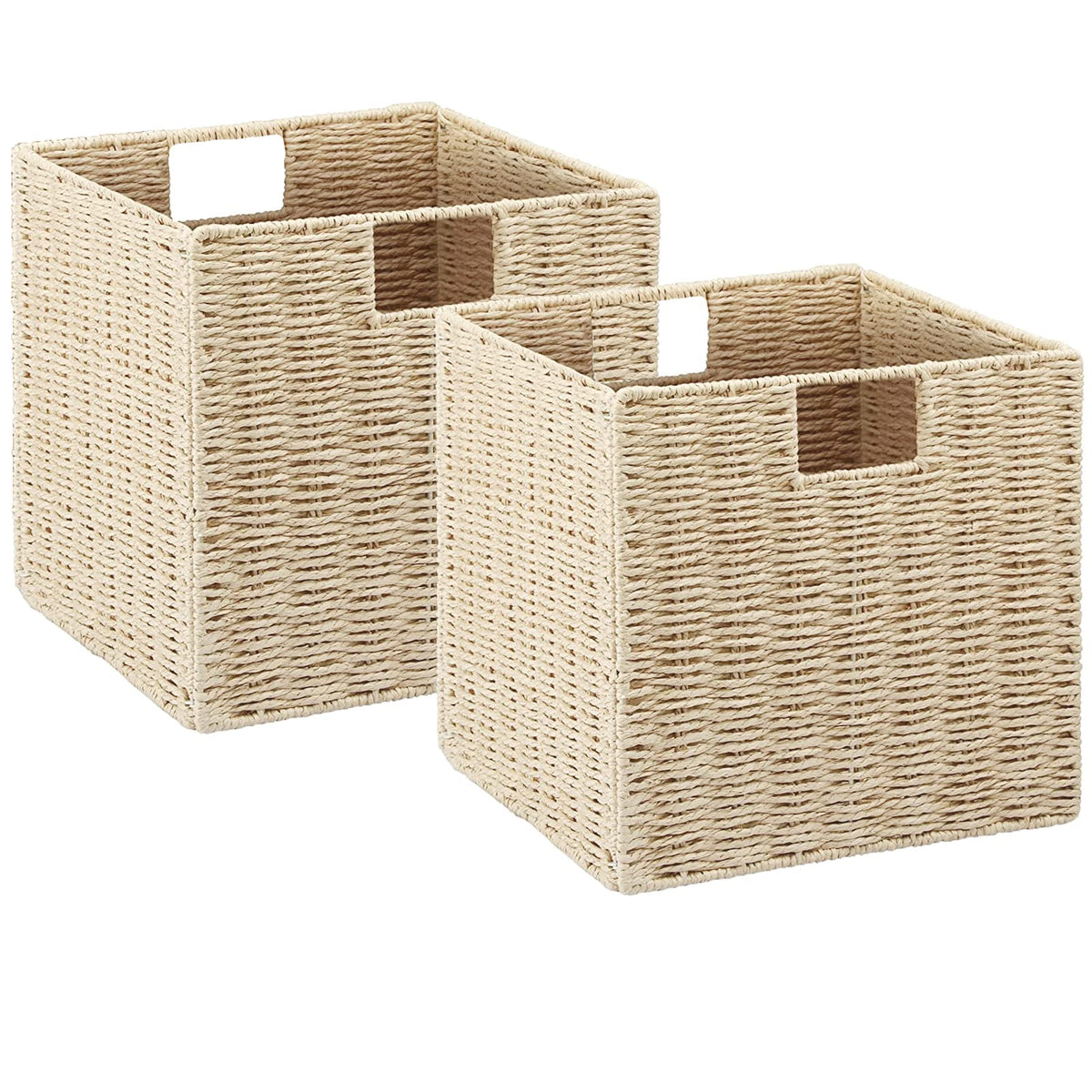 Vagusicc Wicker Storage Basket, Set of 2 Hand-Woven Storage Baskets for Shelves, Foldable Cube Storage Baskets Bins with Handles, 9 inch Small Wicker Baskets for Organizing Pantry Bedroom, Brown