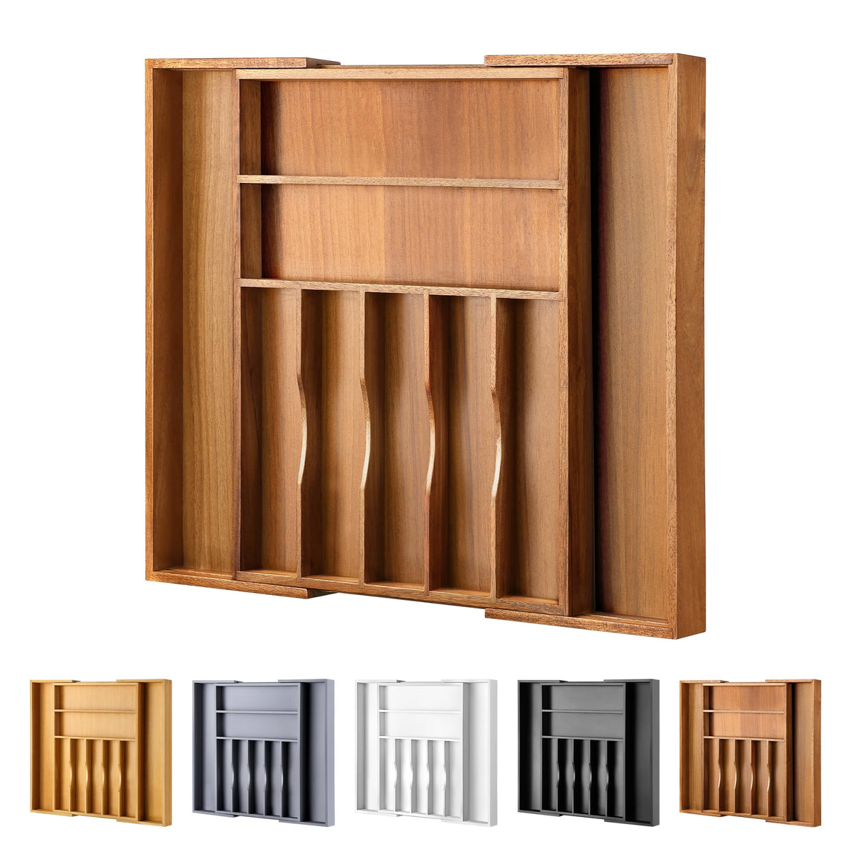 Expandable Bamboo Kitchen Drawer Organizer for Cutlery and Utensils, Adjustable Bamboo Wood Cutlery Tray in Drawer for Flatware and Silverware in Kitchen, (Natural)