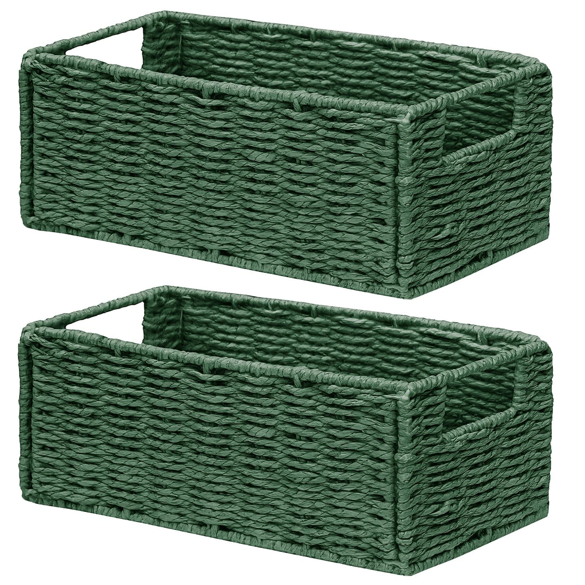Vagusicc Wicker Storage Basket, Set of 2 Hand-Woven Paper Rope Wicker Basket, Small Storage Baskets for Organizing Toilet Paper Basket, Foldable Large Cube Storage Organizer Bins for Shelves (Natural)