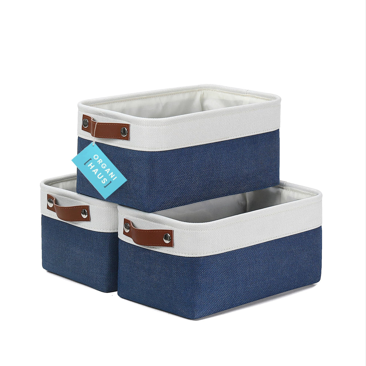 OrganiHaus 15x11in Canvas Storage Baskets 3 Pack - Fabric Bins for Shelves