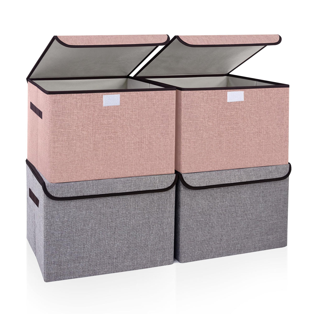 Bagnizer Large 22 Quart Linen Fabric Foldable Storage Bin Cube Organizer Basket with Flip-Top Lid & Handles, Clothes Blanket Box for Home, Office, Closet, Black, 4 Pack 14.6 x 9.5 x 9.5”