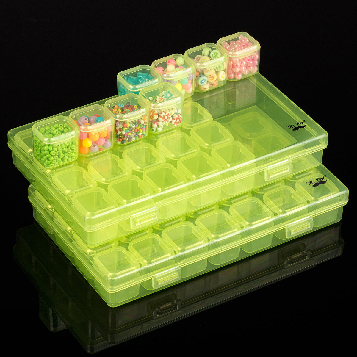 Mr. Pen- Bead Storage Containers, 28 Grids, 2 Pack, Clear White