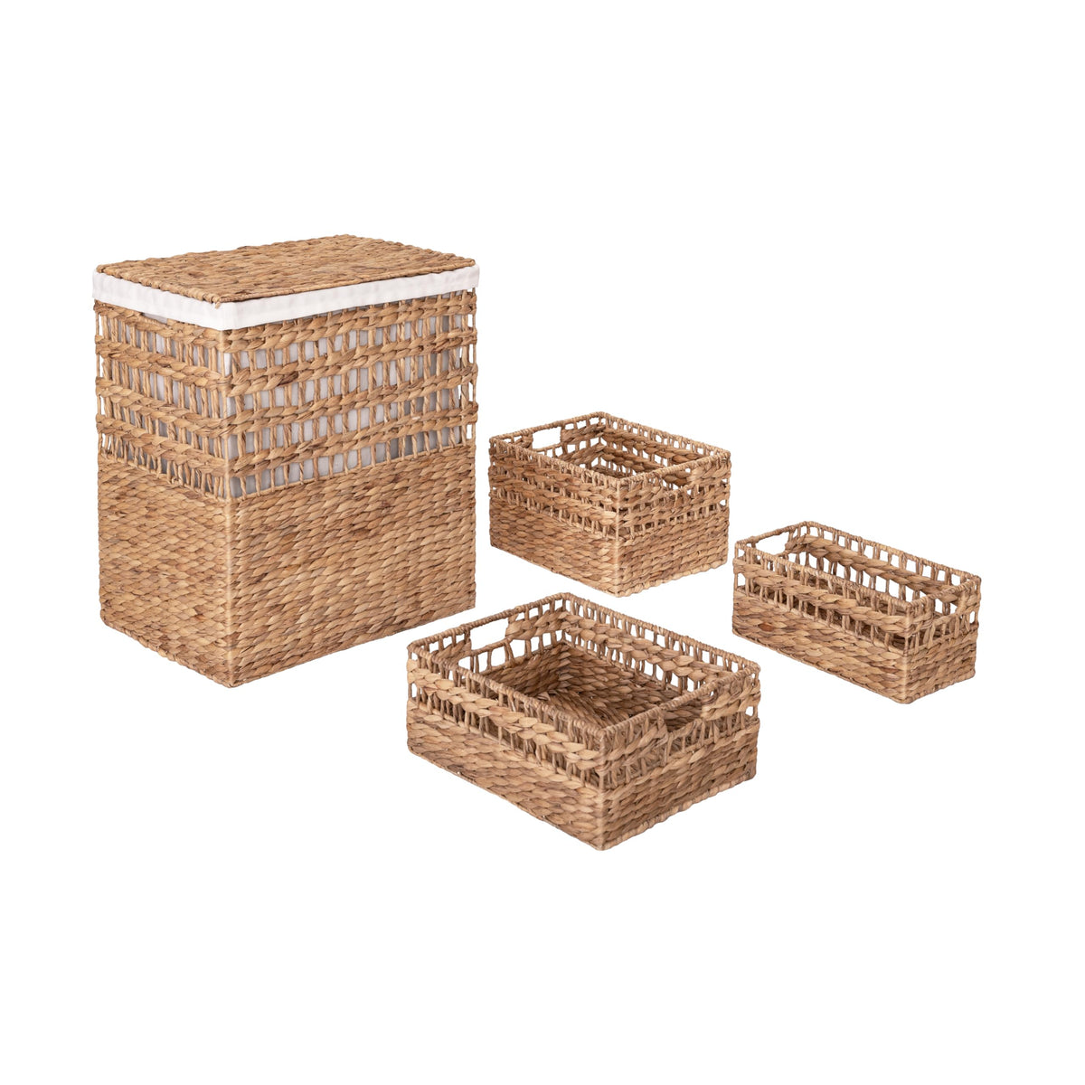 Seville Classics Premium Natural Handwoven Portable Laundry Bin Basket with Carrying Handles, Household Storage for Clothes, Linens, Sheets, Toys, Natural Water Hyacinth, Rectangular (2-Pack)