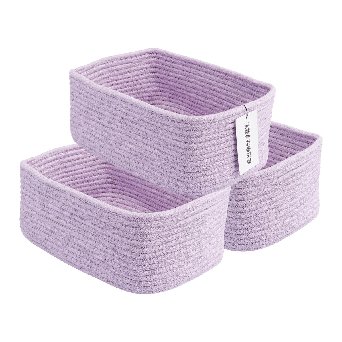 XUANGUO Small Woven Storage Baskets for Shelves, 12" x 8" x 5", Pink