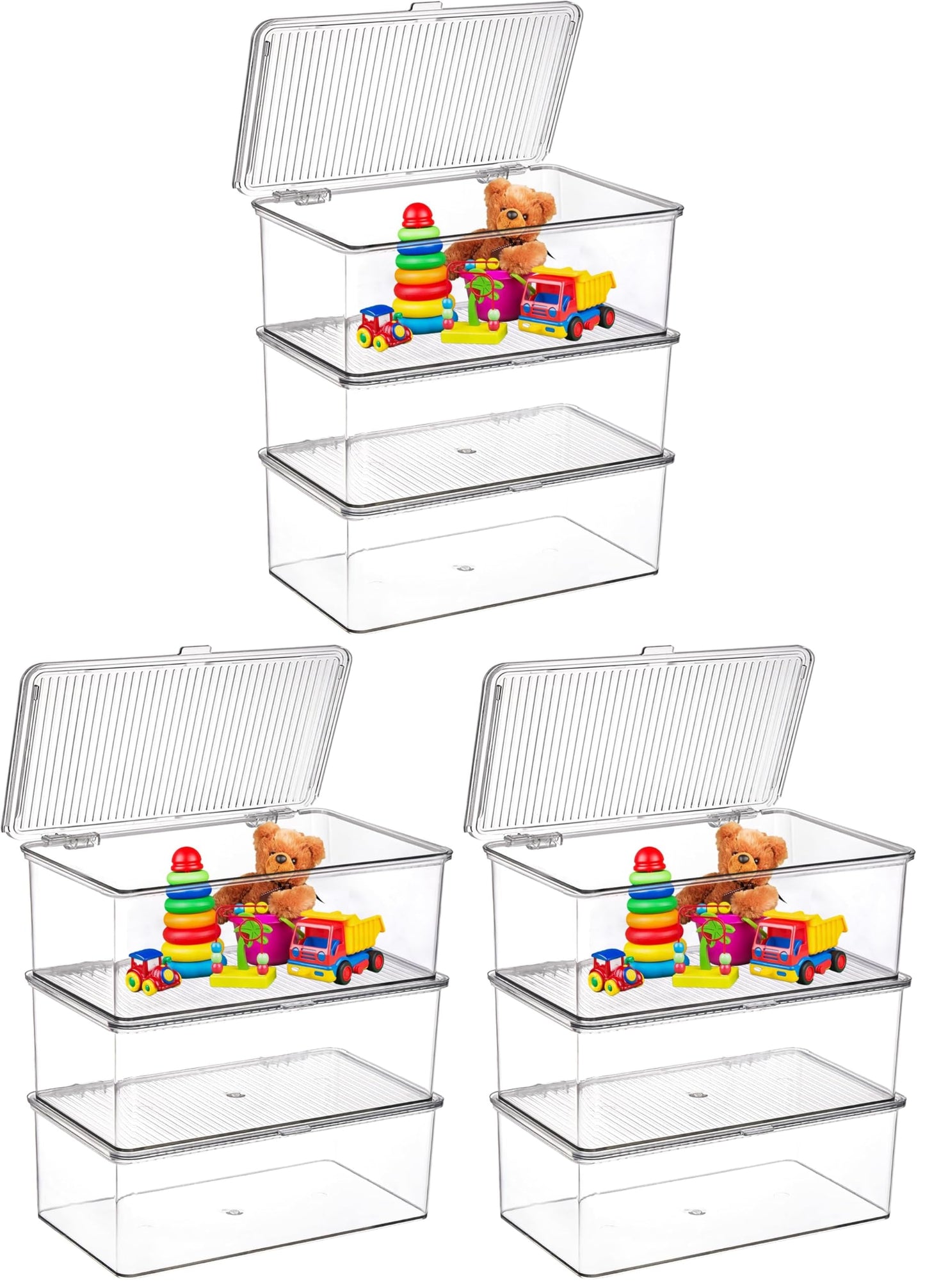 ZENFUN Set of 3 Small Stackable Storage Bins with Hinged Lid, Acrylic Organizer Box, Clear Makeup Organizer Box, Cosmetic Case for Home, Office