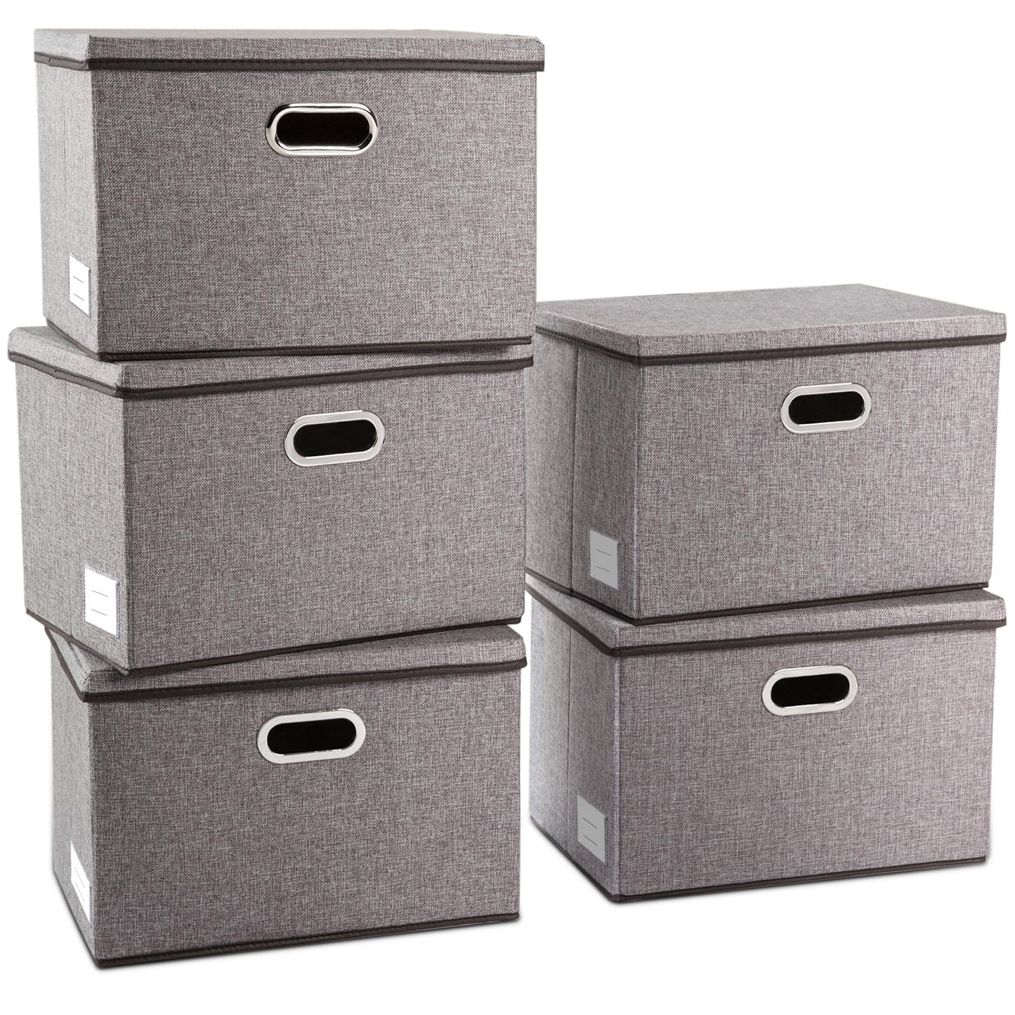 PRANDOM Large Collapsible Storage Bins with Lids [3-Pack] Jute Fabric Foldable Storage Boxes Organizer Containers Baskets Cube with Cover for Home Bedroom Closet Office Nursery (17.7x11.8x11.8)