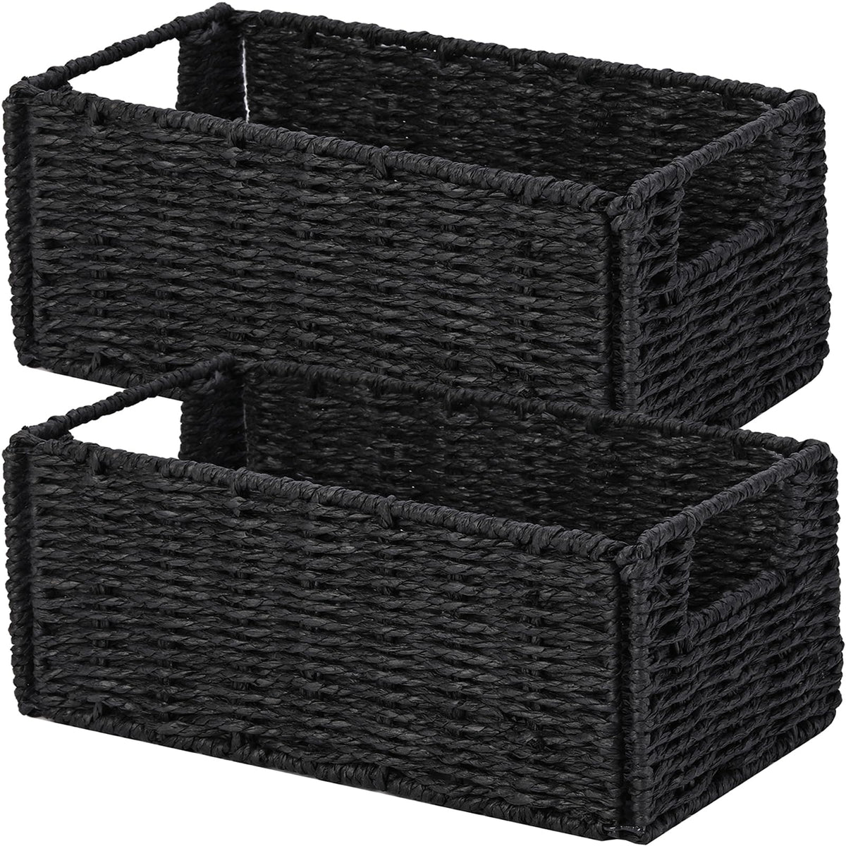 Vagusicc Wicker Storage Basket, Set of 2 Hand-Woven Paper Rope Wicker Basket, Small Storage Baskets for Organizing Toilet Paper Basket, Foldable Large Cube Storage Organizer Bins for Shelves (Natural)