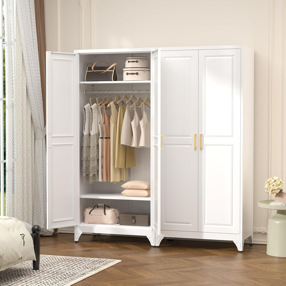 Polup 71" Metal Armoire Wardrobe Closet with Doors and Adjustable Shelves