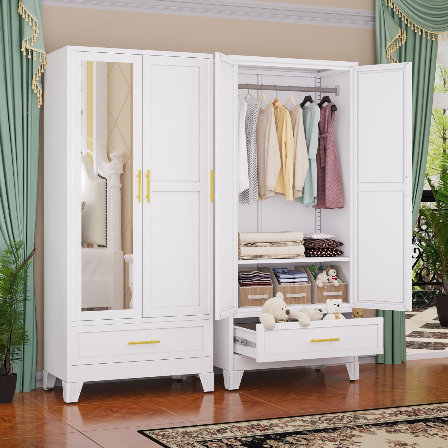 GAIOUS Metal Wardrobe Cabinet with 2 Drawers, 71" Clothing Storage Cabinets