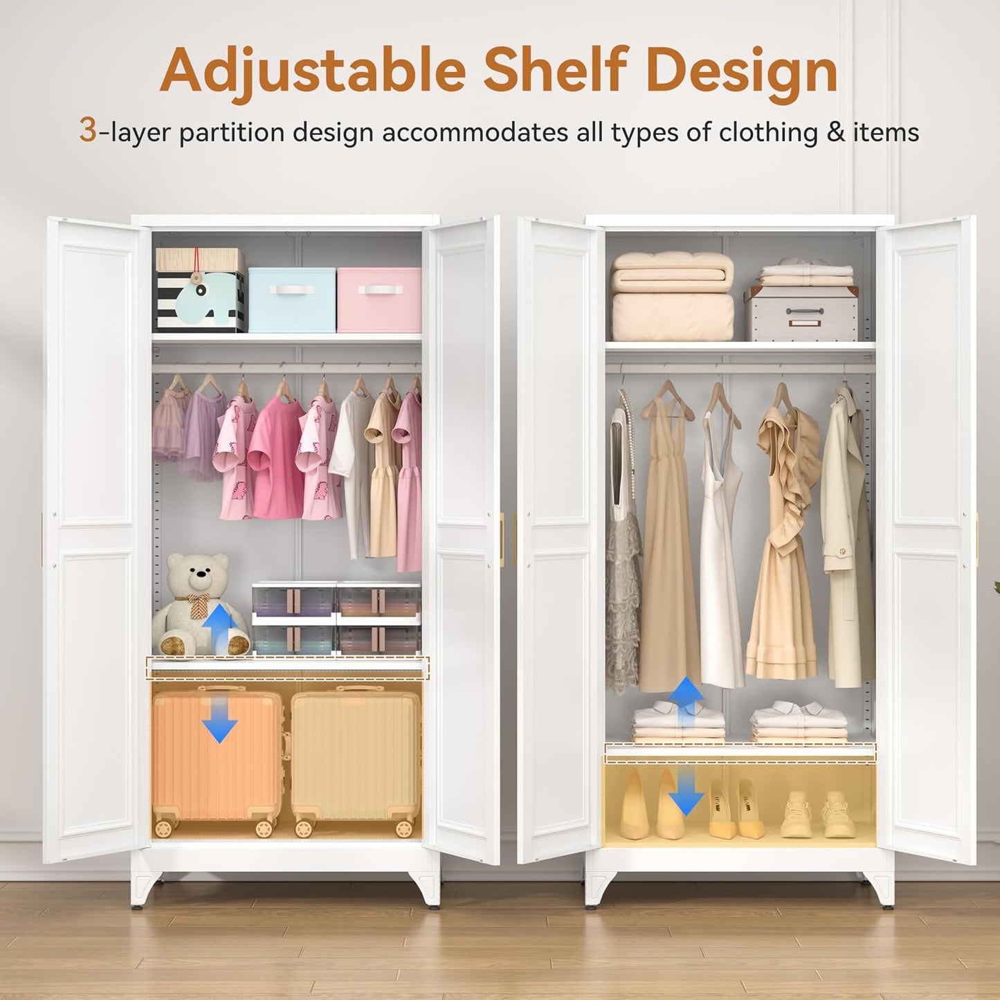Polup 71" Metal Armoire Wardrobe Closet with Doors and Adjustable Shelves