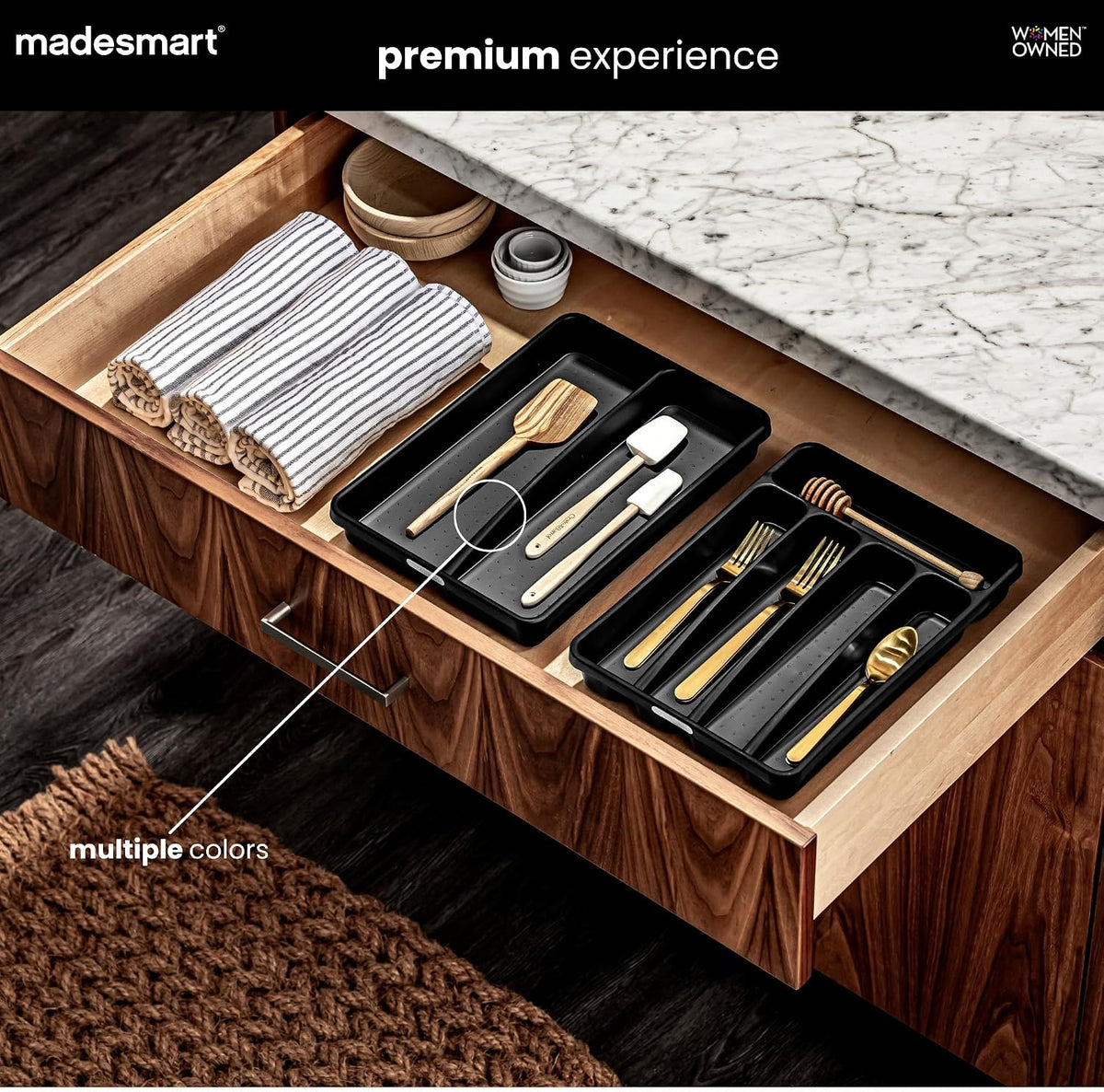 madesmart Classic 2 Compartment Compact Utensil Tray, White