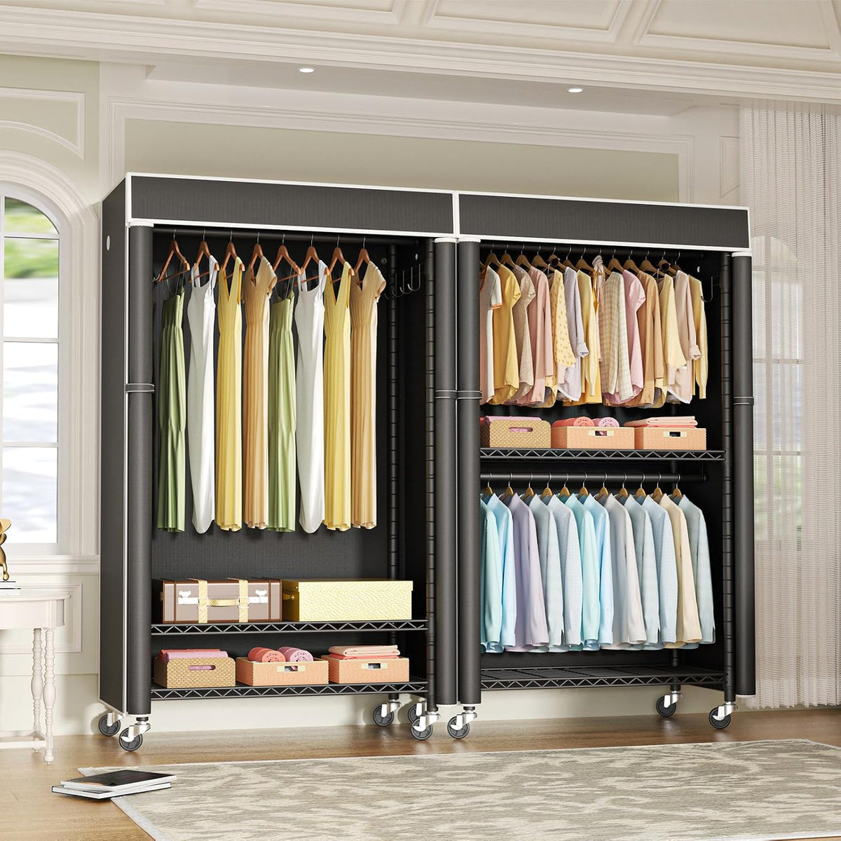 FUTASSI Clothing Rack with Cover, P1C Rolling Closets with Wheels