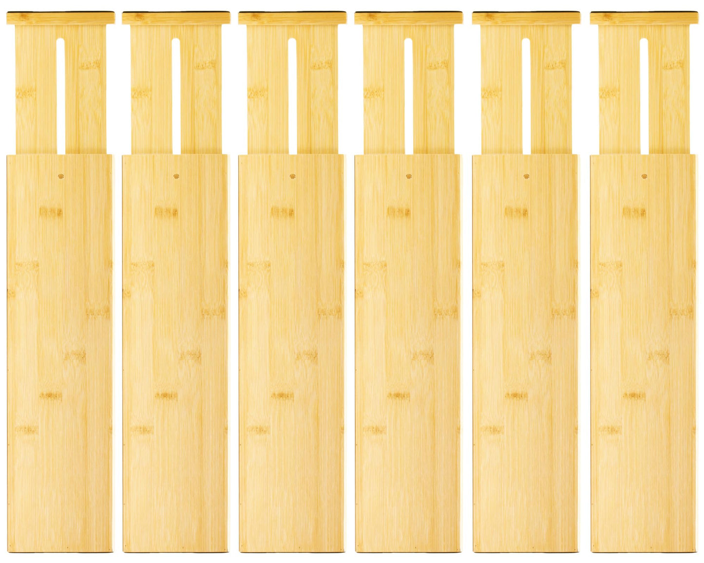 VaeFae 6-Pack Adjustable Bamboo Drawer Dividers, Expandable Drawer Organizer for Kitchen Utensils, Clothes, Bathroom, Office – Fits Drawer Interiors 16.6" to 21.8"