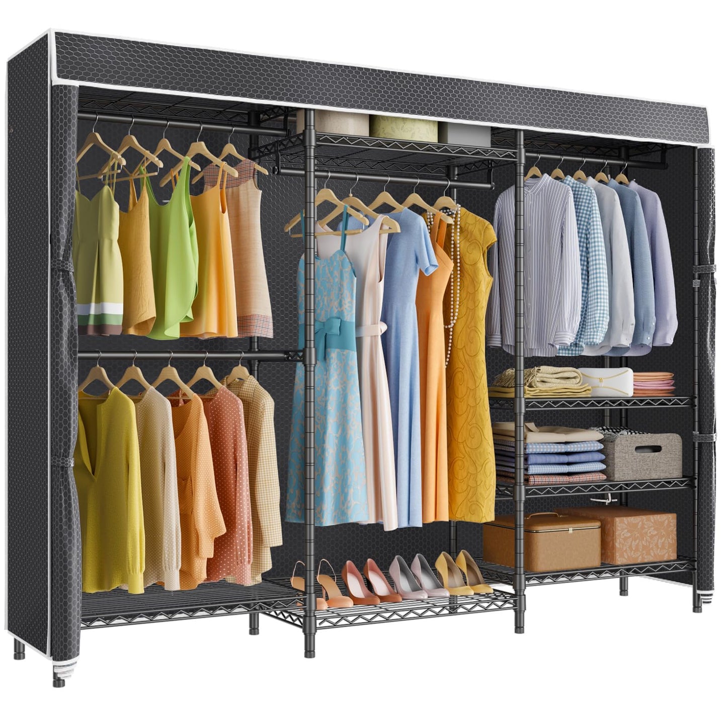 VIPEK V5C Heavy Duty Covered Clothes Rack Portable Closet Rack, Black Metal Clothing Rack with Black Upgarded Polyester Cover, Adjustable Custom Freestanding Closet Wardrobe, Max Load 800LBS