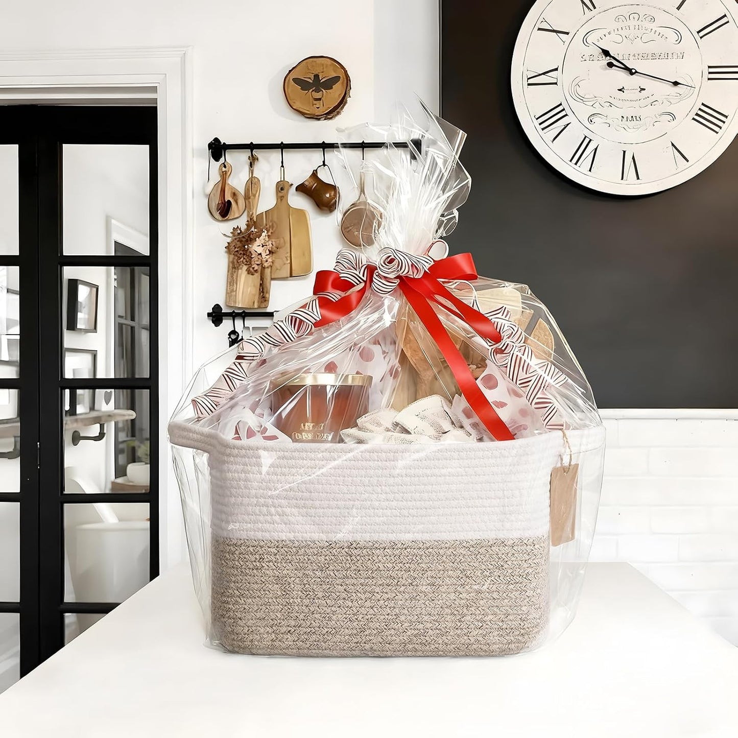 Goodpick Woven Rope Storage Basket for Shelves, Rectangle, Light Brown