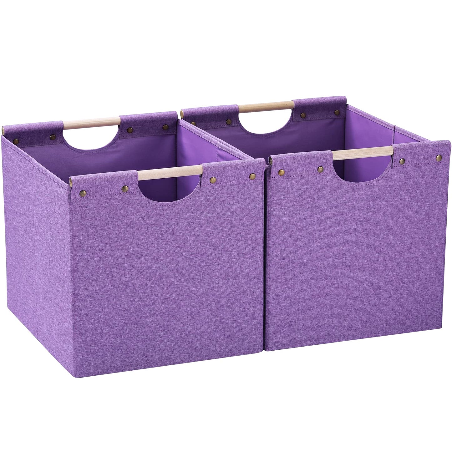 HOONEX Large Collapsible Storage Bins, Linen Fabric, Pack of 2, Storage Baskets with Wooden Carry Handles and Sturdy Heavy Cardboard, for Home, Office, Car, Nursery, Black