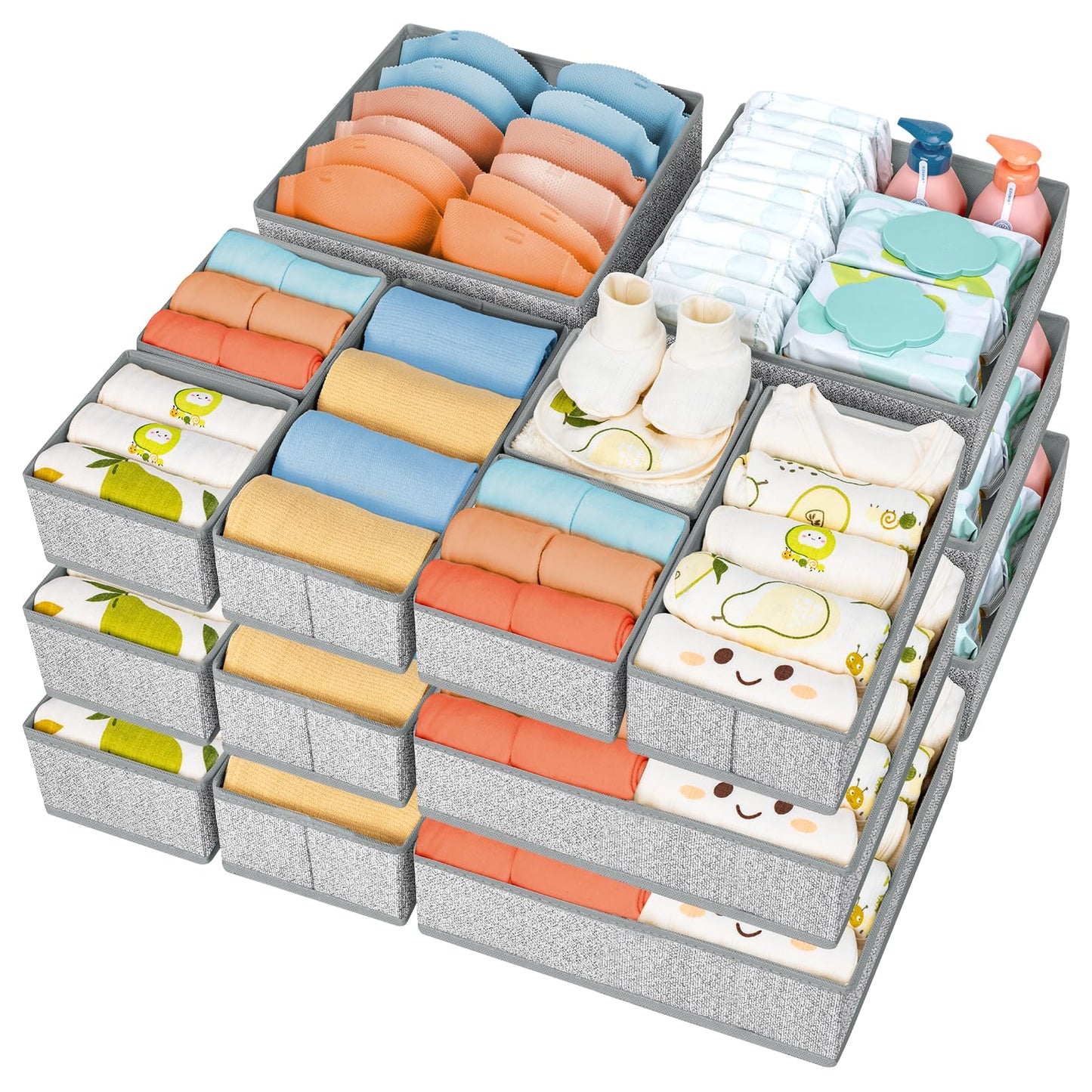 DIMJ Drawer Organizer Clothes 15 Pack - Foldable Baby Organizers and Storage & Closet Organizers for Bedroom, Closet - Nursery Organization Dresser Dividers for underwear, Sock,Bra, Belt, Tie, Beige