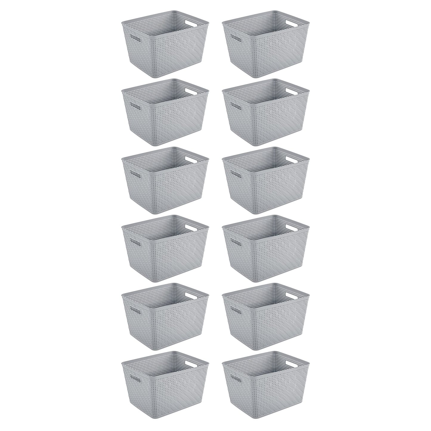 Sterilite Tall Basket, Woven Plastic Storage Organizer Bin, Cement, 6-Pack