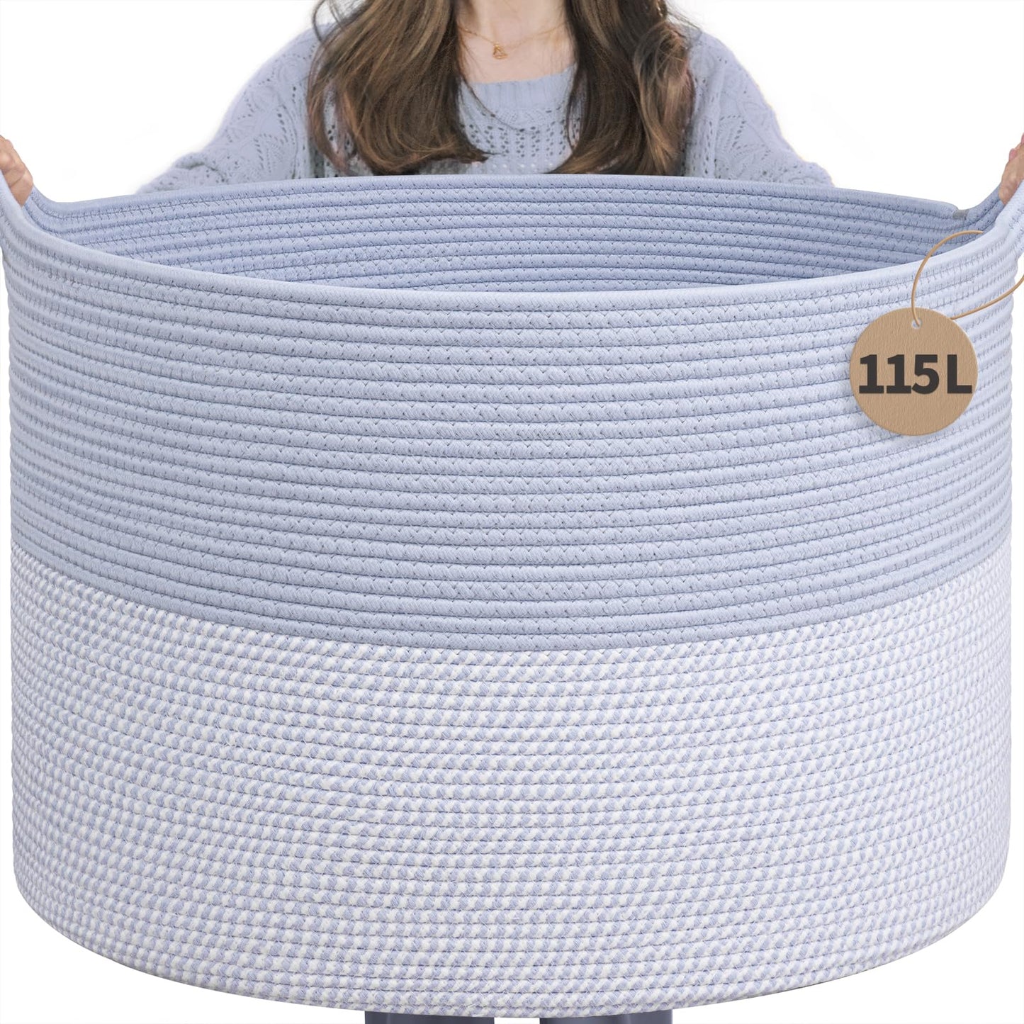INDRESSME XXXLarge Woven Rope Blanket Basket Living Room Brown, 90L