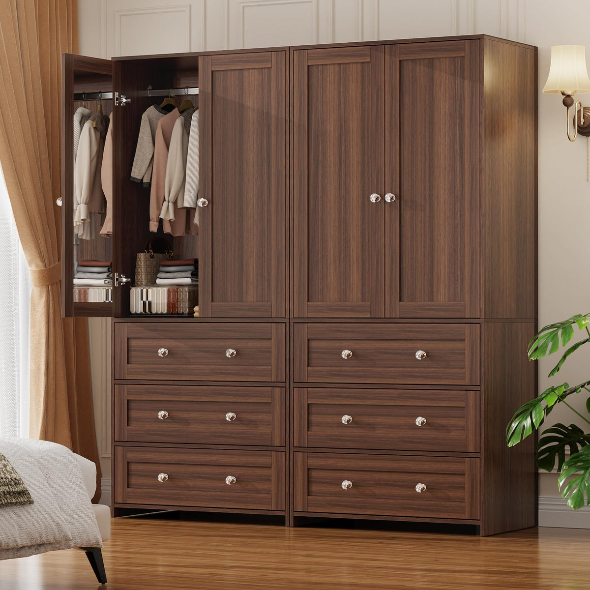 VOWNER 71" Tall Armoire Wardrobe Closet with Drawers and Mirror
