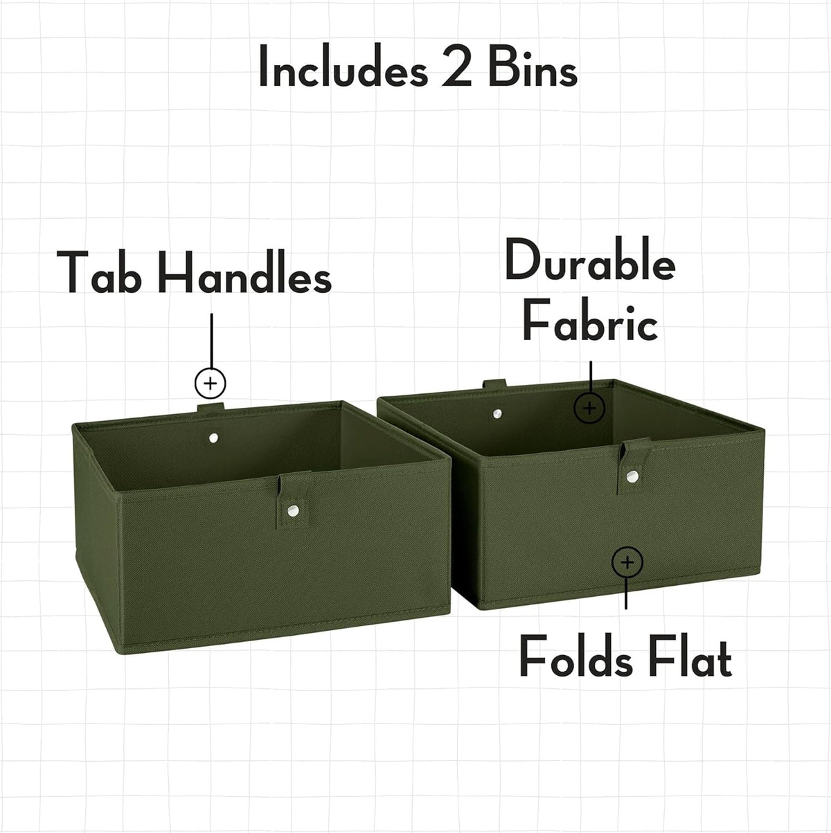 RiverRidge Folding Storage Bins - 2-pack of 5in Tall Olive Cubes