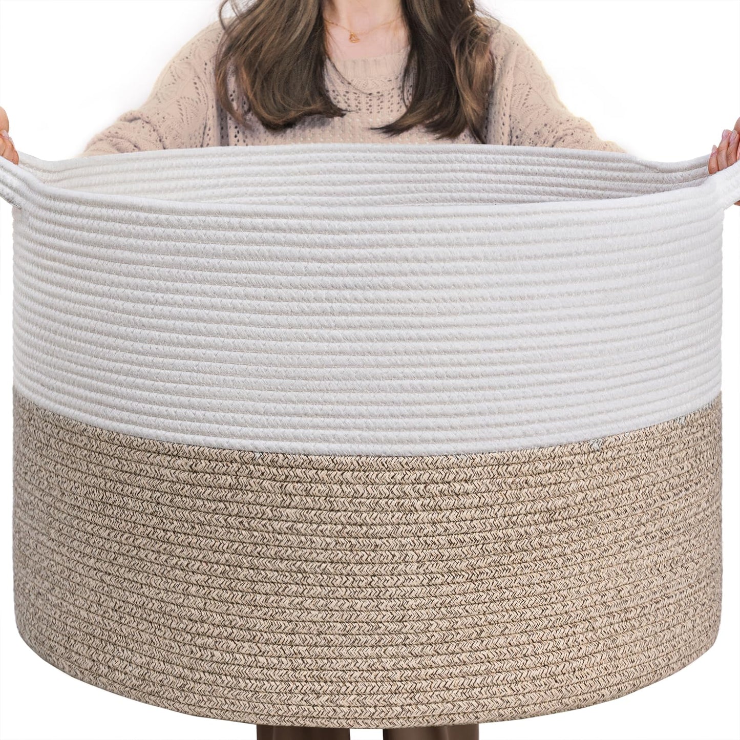 INDRESSME XXXLarge Woven Rope Blanket Basket Living Room Brown, 90L